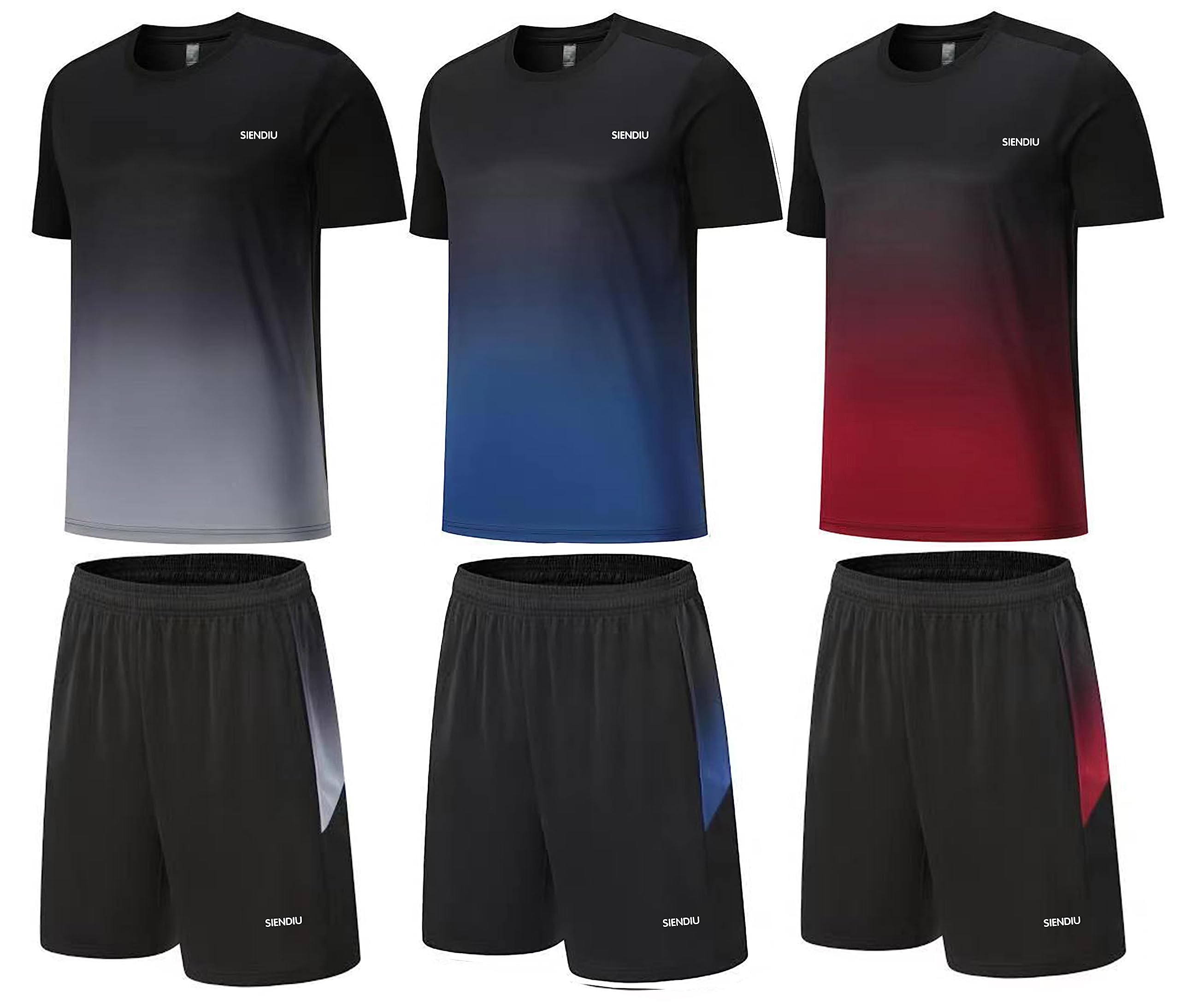 **Men's 3-Pack Workout Sets - Athletic Short Sleeve Shirts & Shorts for Soccer, Basketball, Running, Gym & Football - Breathable Summer Sportswear for Training & Outdoor Activities**