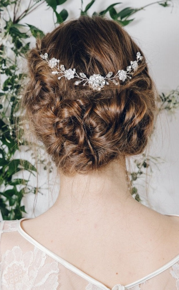 Estelle Silver Crystal Tiara Hair Vine - Elegant Bridal Headpiece for Weddings, Prom & Special Occasions
