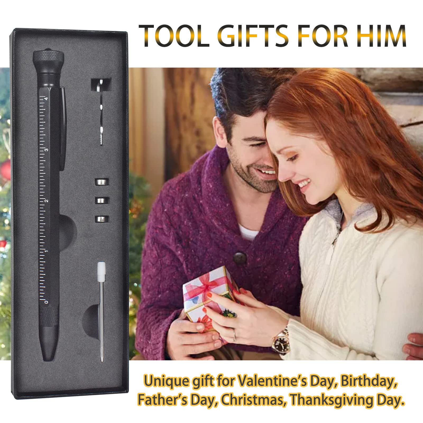 12-in-1 Multitool Pen with Stress Relief Feature - Perfect Father's Day, Birthday & Christmas Gift for Men (Dad, Husband, Grandpa) - Unique Gadget Tool for Everyday Carry, Office Use & Outdoor Activities
