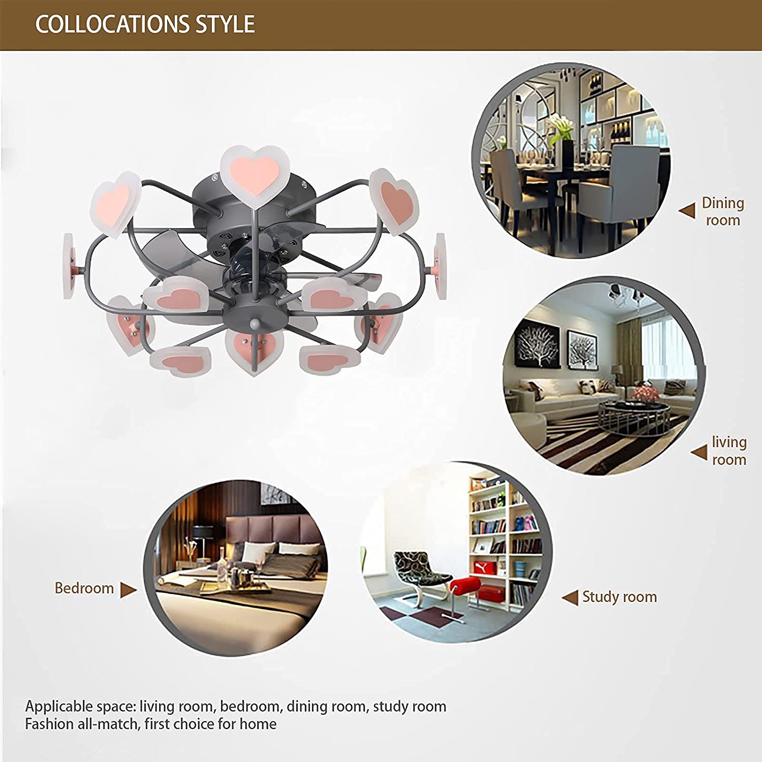 Modern Wrought Iron Heart Ceiling Fan with LED Lights & Remote Control - 54W 3-Speed Dimmable Chandelier - Perfect for Bedroom, Living Room, and Dining Room Lighting