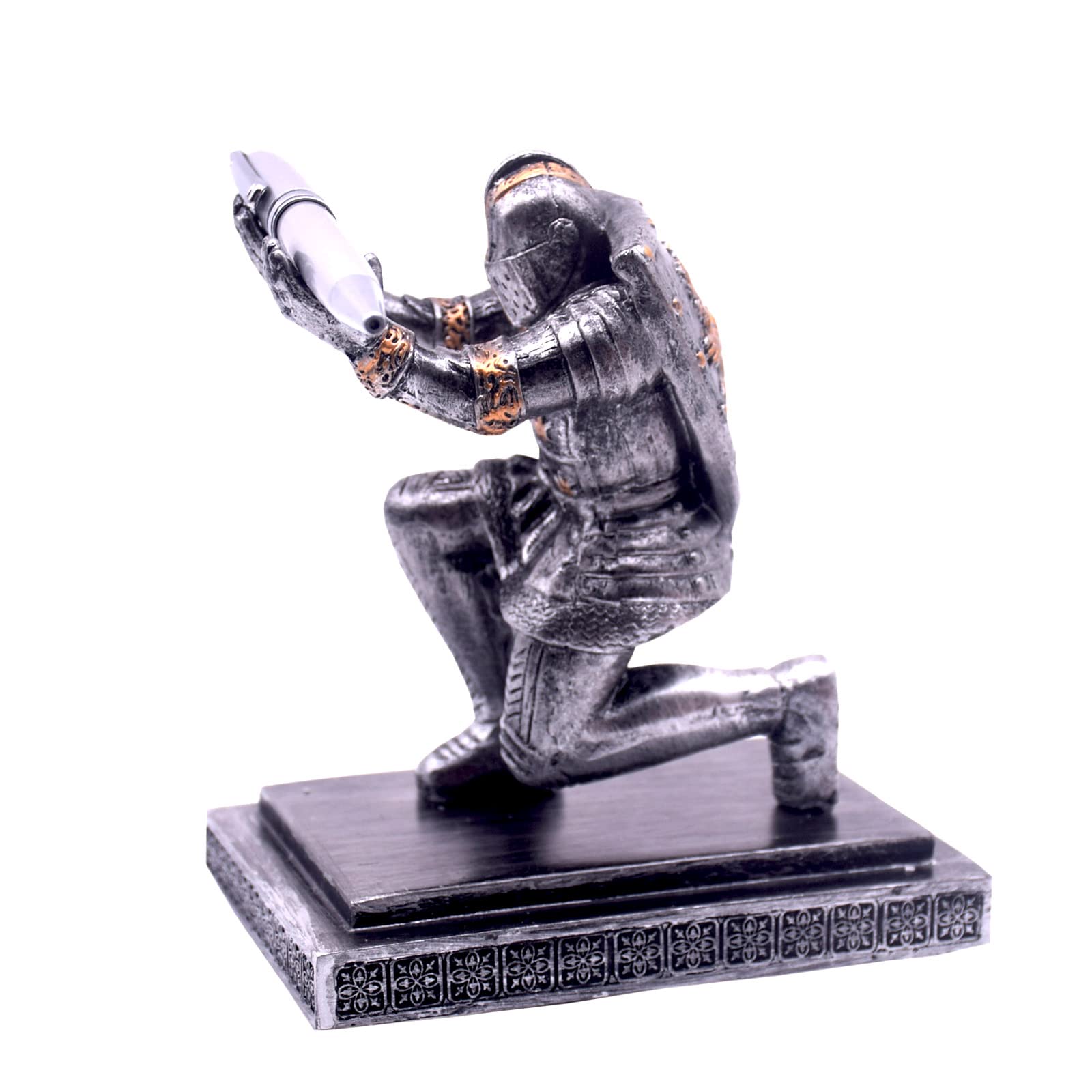 Medieval Knight Pen Holder - Iron Shield Soldier Desk Organizer & Pencil Holder for Office, Gaming Room, or Medieval-Themed Decor
