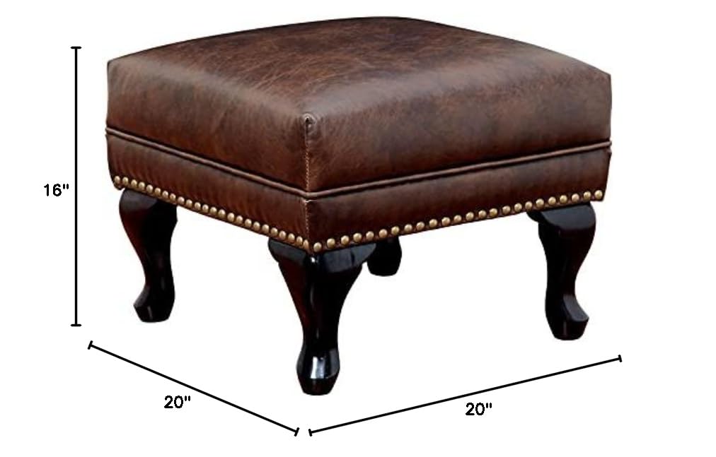 Furniture of America Ardell Faux Leather Cocktail Ottoman in Rustic Brown - Stylish Footrest & Storage Ottoman for Living Room, Bedroom, or Home Office
