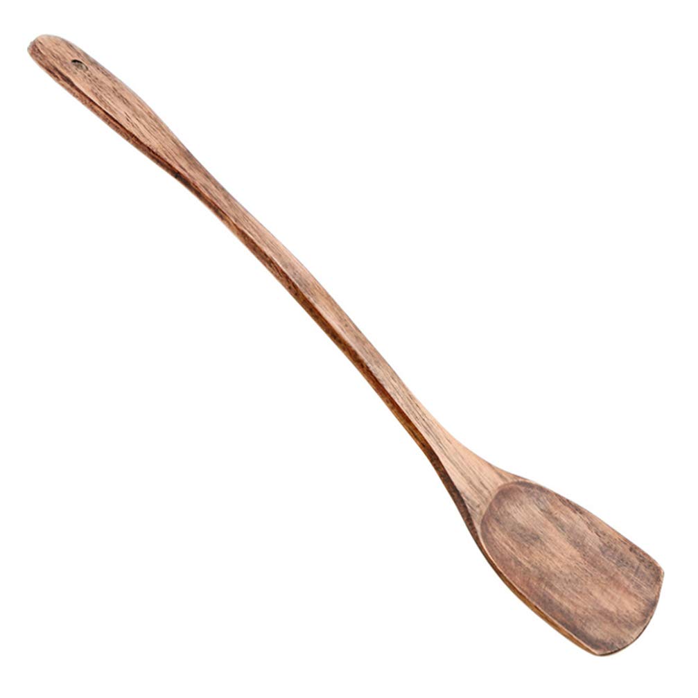 DOITOOL Wooden Spatula - Long Handle Non-Stick Kitchen Turner for Wok, Frying Pan & Cooking - Handmade Wood Cooking Utensil for Home, Hotel & Restaurant Use (Brown) - Perfect for Stir-Frying, Flipping & Serving Food