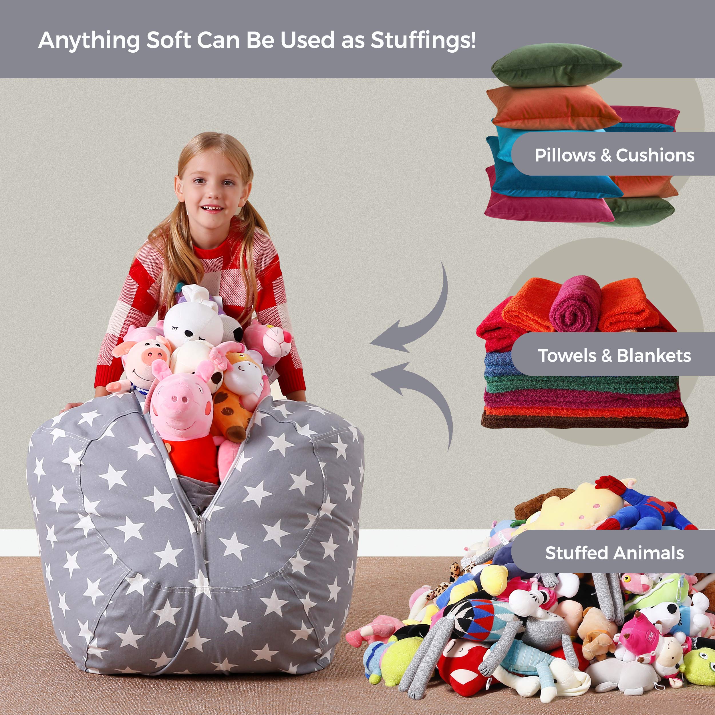 Aubliss Stuffed Animal Storage Bean Bag Chair - Convertible Plush Toy Organizer & Kids Beanbag Seat, Medium 32