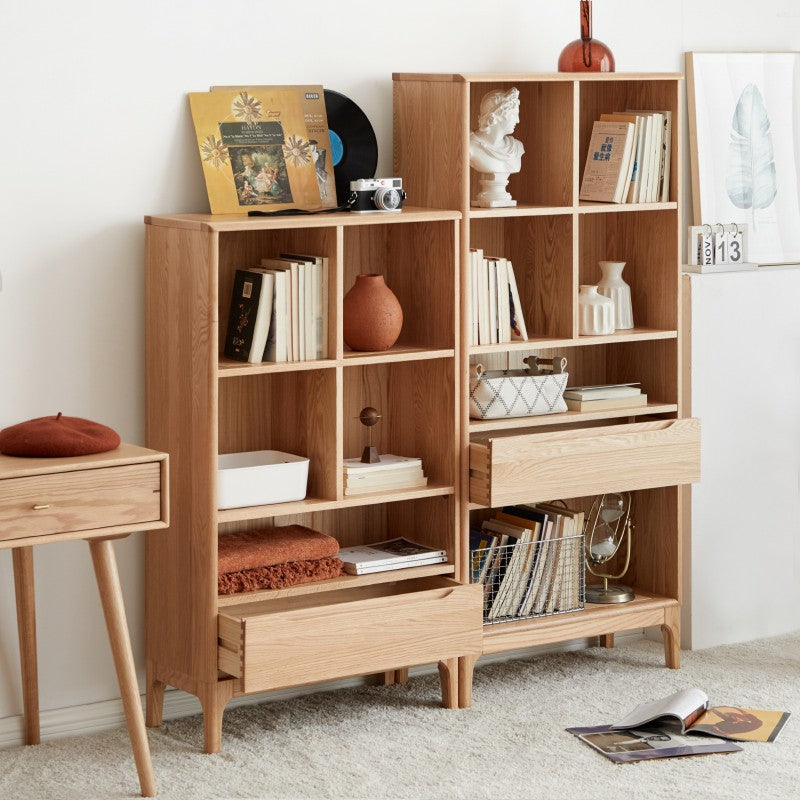 Japanese Style Oak Solid Wood Bookcase - Modern Minimalist Bookshelf for Home, Office & Library - Perfect for Organizing Books, Decor & Storage