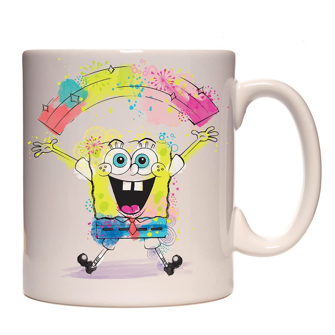 Spongebob Squarepants Happy Art Ceramic Coffee Mug 11oz - Colorful Cartoon Character Drinkware for Coffee, Tea & Hot Beverages - Perfect Gift for Fans & Office Use