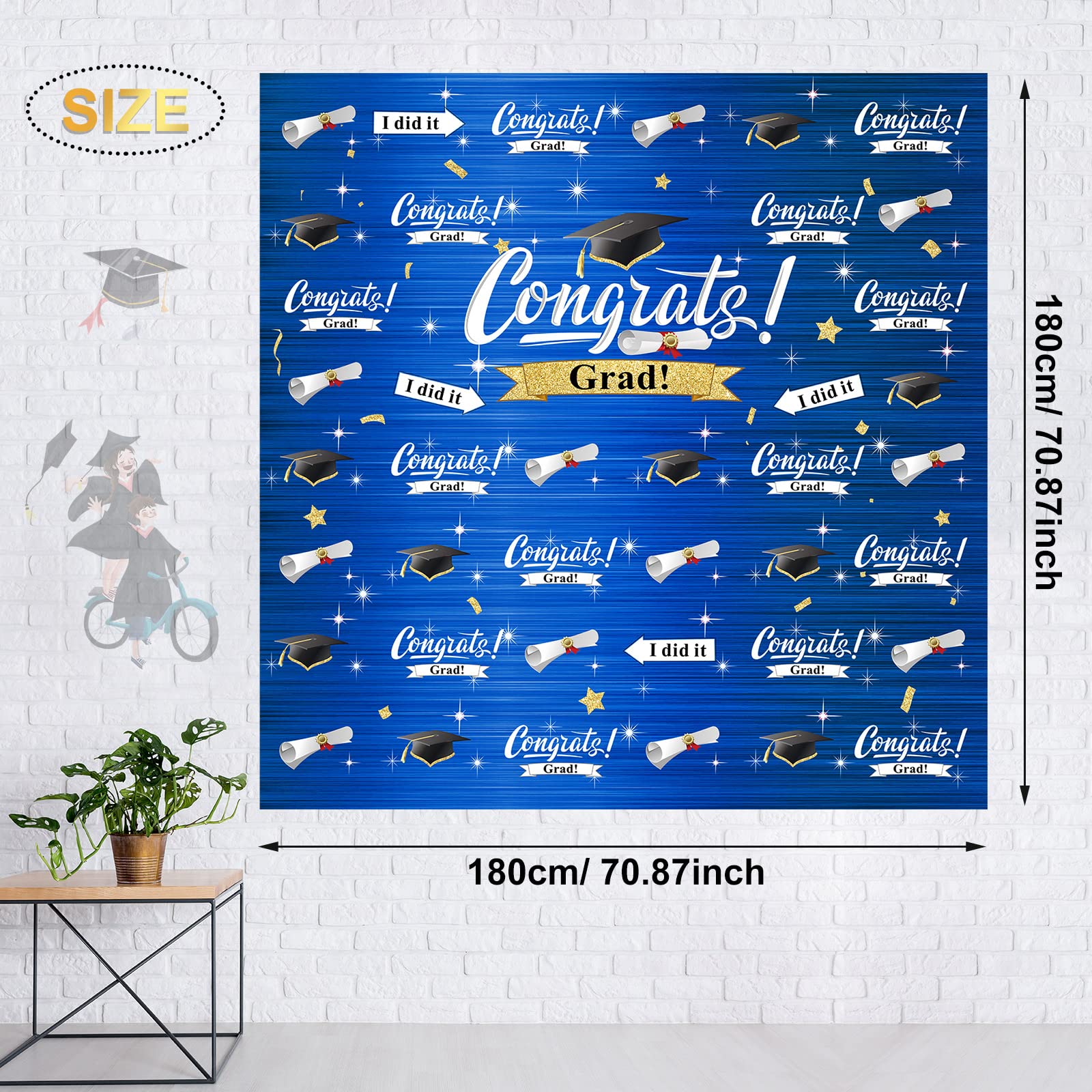 Graduation Party Decorations Kit - Congrats Grad Backdrop, Balloons, Garland & Arch for Adults & Kids - Navy Blue & Gold - Perfect for Graduation Ceremonies, Photo Booths & Home Celebrations