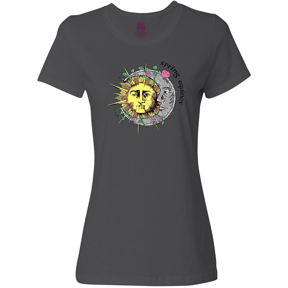 Inktastic 1st Day of Spring Sun and Moon Equinox Women's T-Shirt | Cute Graphic Tee for Spring Fashion | Perfect for Equinox Celebrations, Casual Wear & Outdoor Activities