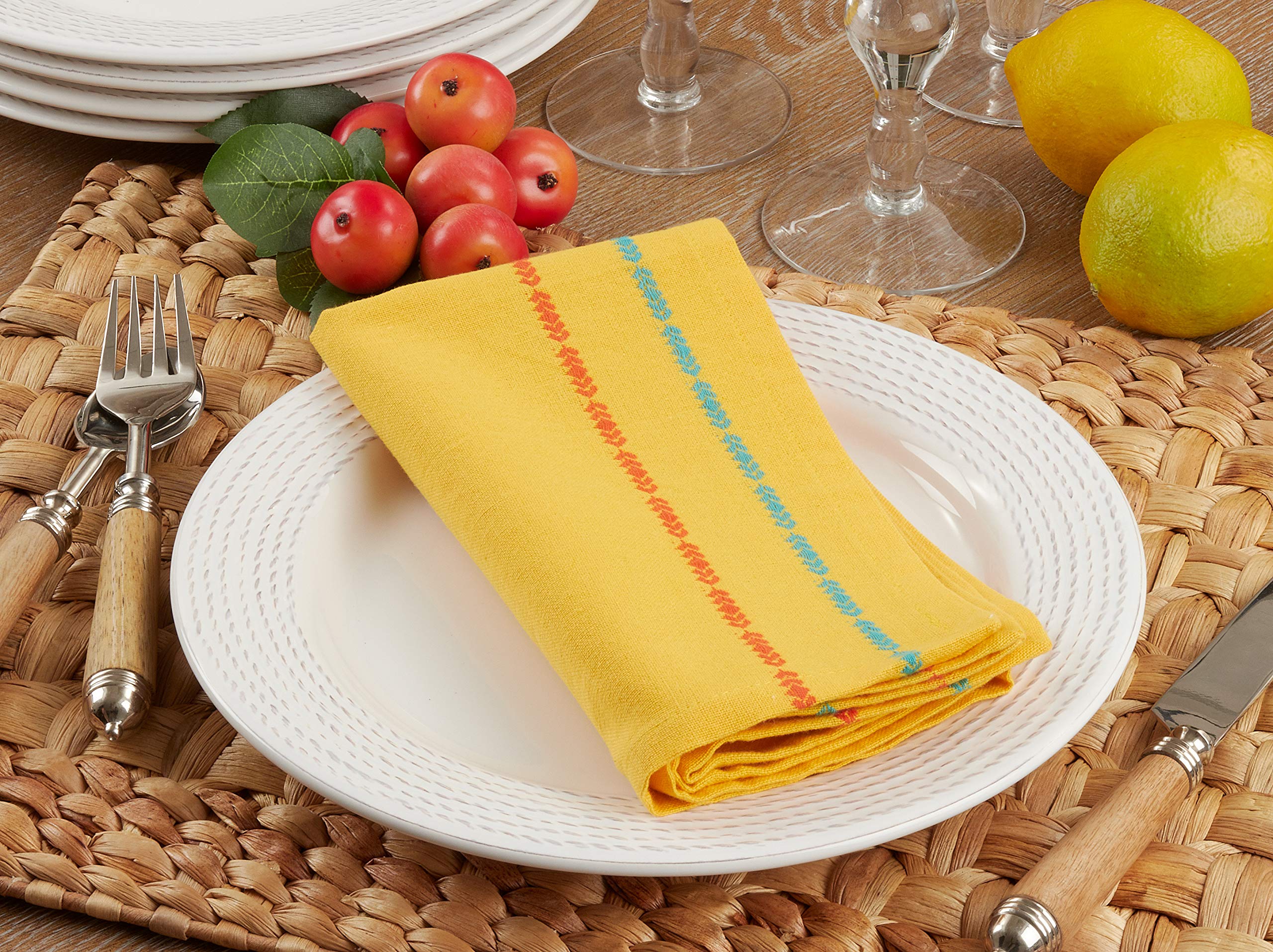 Premium Dobby Border Table Napkins Set of 4 - Elegant Cotton Dinner Napkins for Formal Dining, Parties & Special Occasions - Perfect for Weddings, Holidays & Fine Dining Settings