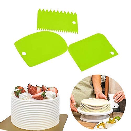iChef ™ - 3 Piece Plastic Dough Scraper Set - Cake Cutter, Pastry Chopper & Fondant Smoother - Baking Decorating Tools for Cakes, Cookies & Pastries (Color May Vary) - Perfect for Home Bakers & Professional Chefs