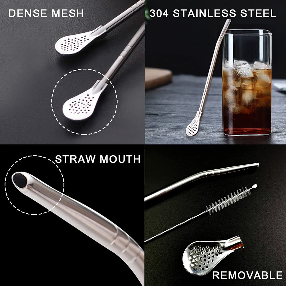 Stainless Steel Yerba Mate Bombilla Straw with Filter - 4 Pack for Tea & Coffee