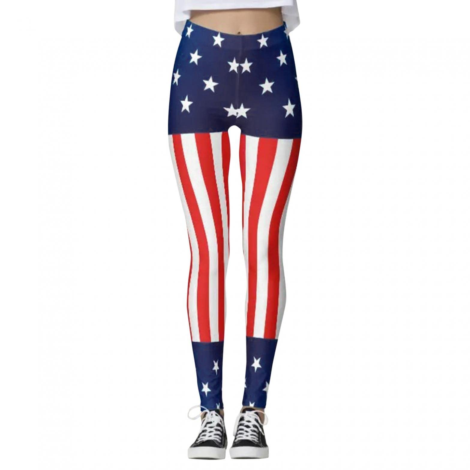 MIUERSA Women's High Waisted American Flag Print Leggings - Tummy Control Yoga Pants for Workout, Gym & 4th of July Outfits | Perfect for Patriotic Events, Fitness & Casual Wear