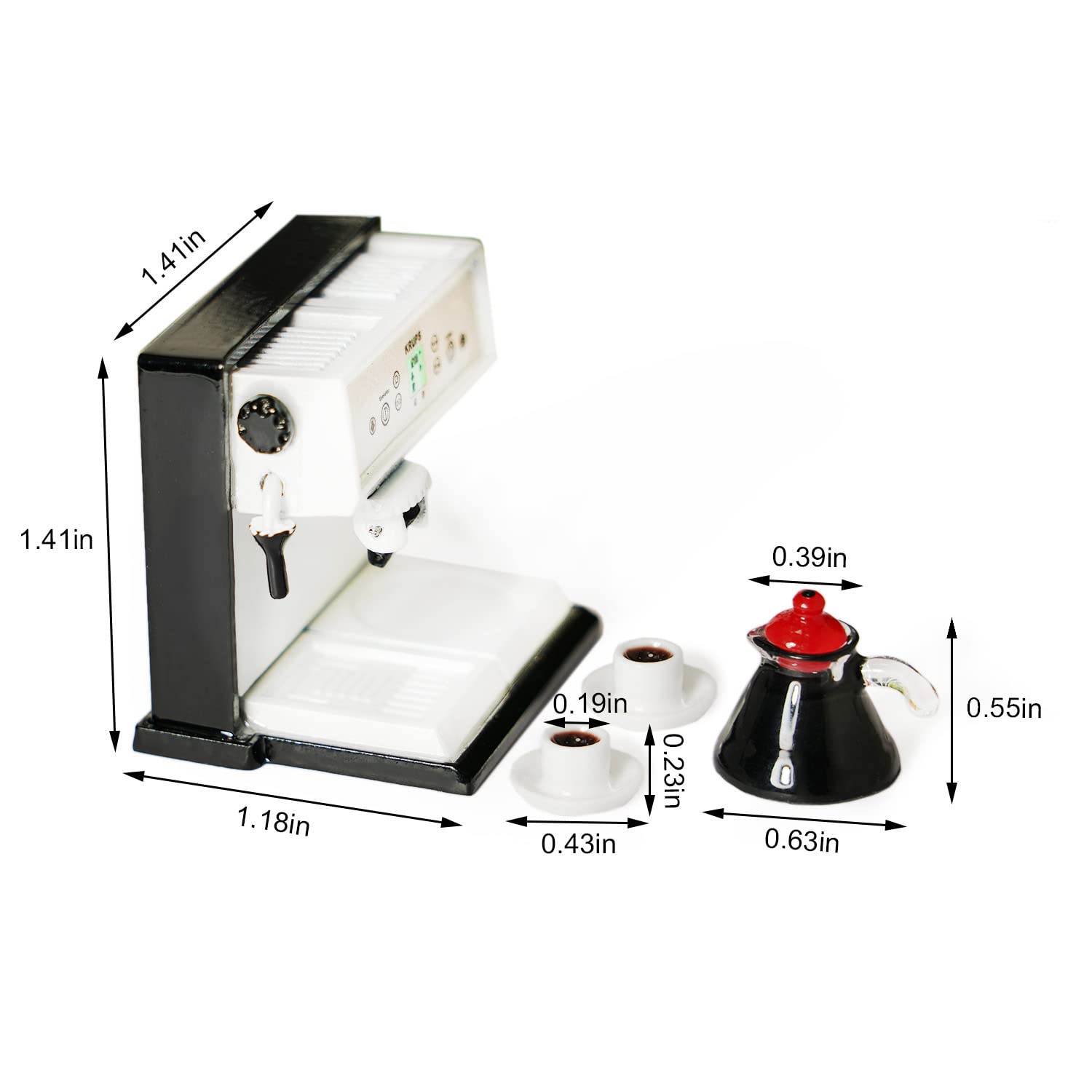 1:12 Miniature Coffee Maker with Pot & 2 Cups Set - Black Dollhouse Accessories for Miniature Room Scenes, Artificial House Decor, Perfect for DIY Crafts and Collectible Displays