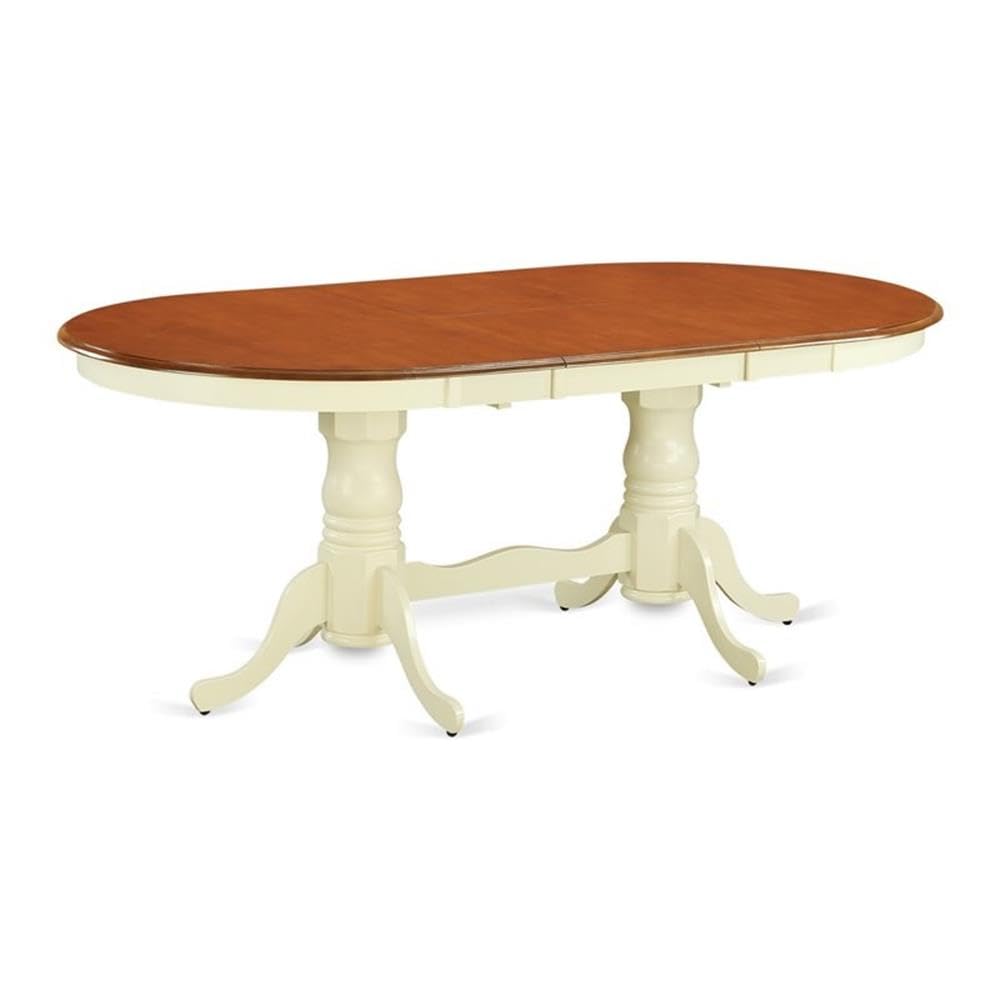 East West Furniture Oval Dining Table Set with 18 Leaf Extension & Double X Back Chairs - 9 Piece Asian Hardwood Dining Set in Buttermilk and Cherry Finish - Perfect for Family Gatherings, Dinner Parties & Formal Dining Rooms