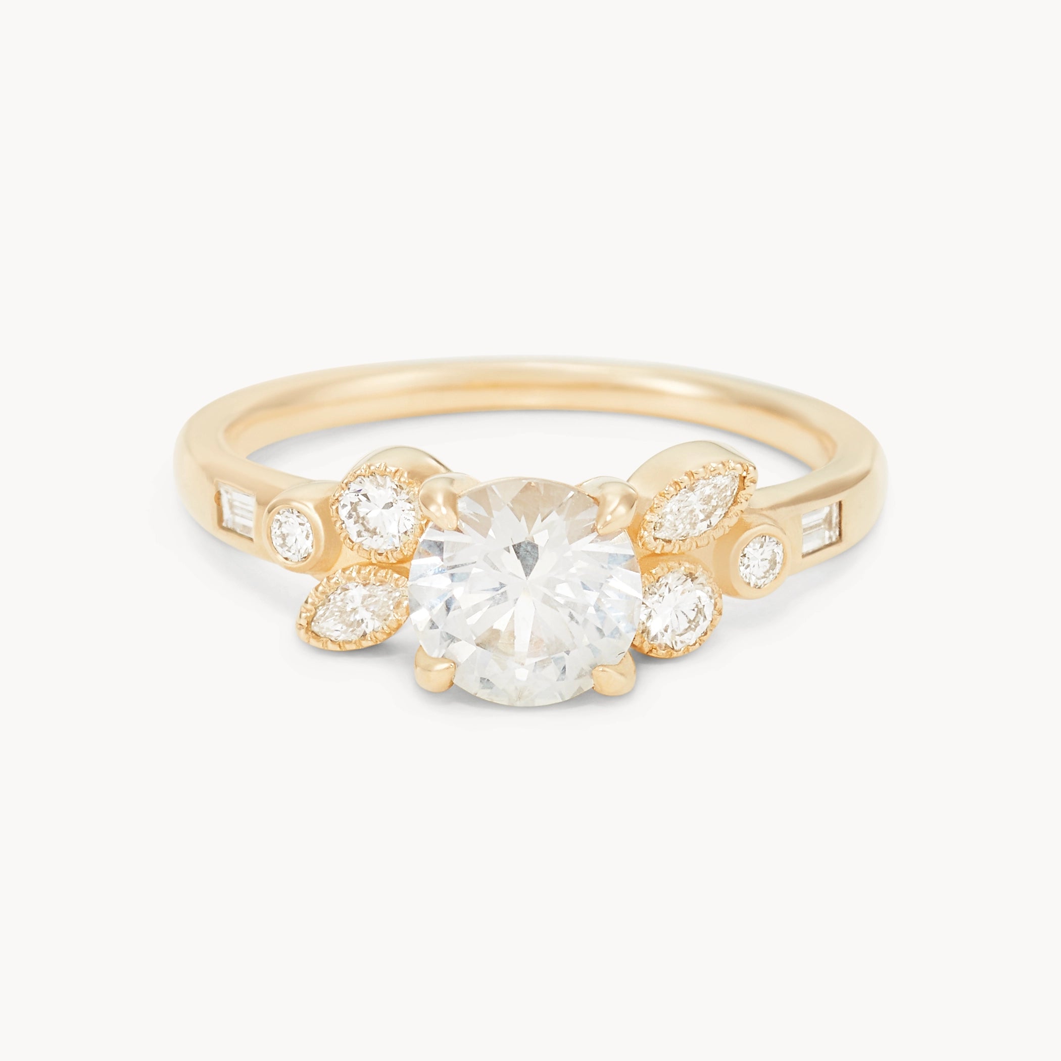 Alpen Bloom Unique Round Sapphire Engagement Ring - 14K Yellow Gold for Wedding, Proposal & Anniversary Gifts