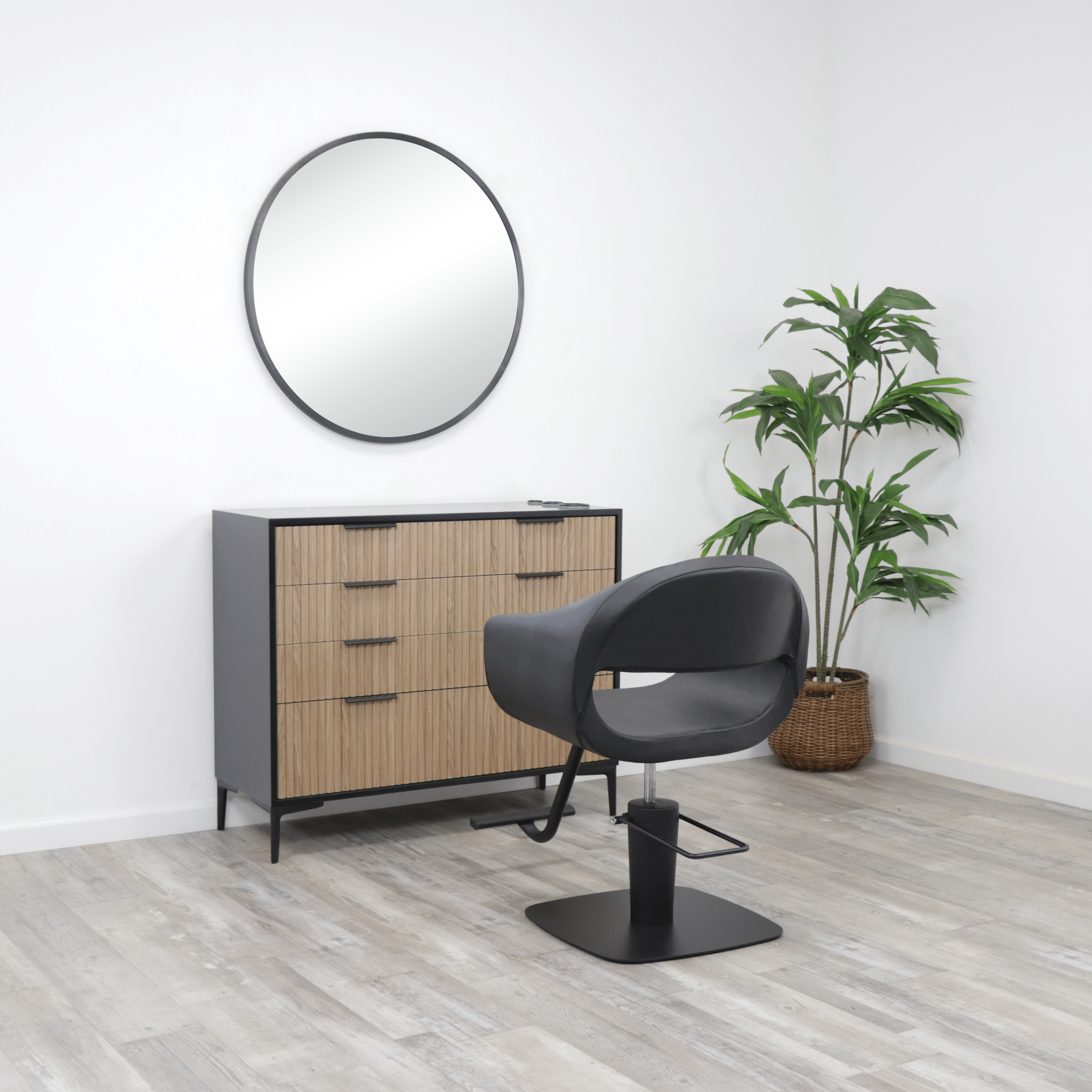 Noir Tambour Vanity Dressing Table with Mirror - Elegant Makeup Vanity Set for Bedroom, Bathroom & Salon Use
