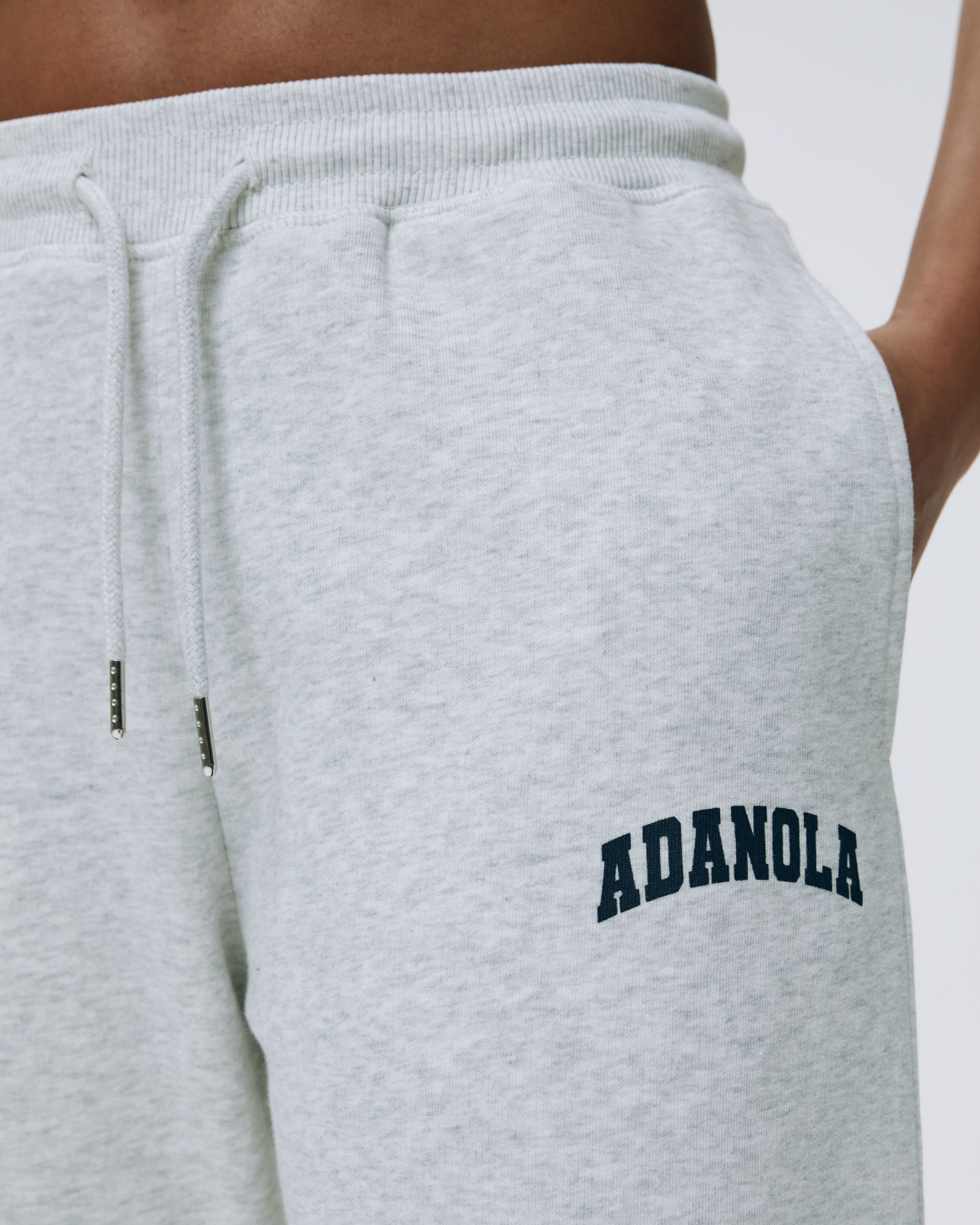 Varsity Raw Hem Straight Leg Sweatpants for Women - Light Grey Melange & Navy Blue - Casual Lounge Pants for Relaxing at Home, Running Errands or Gym Workouts