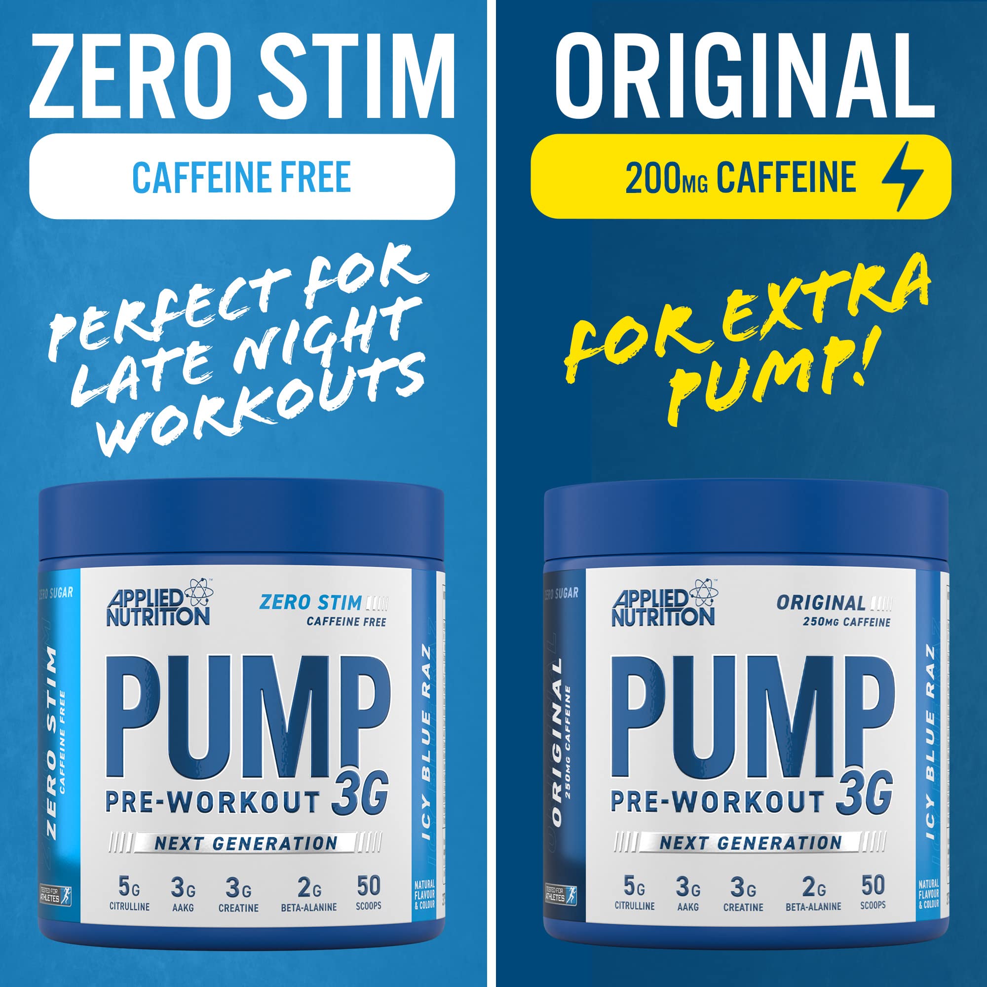 Applied Nutrition Pump 3G Pre Workout Powder - Icy Blue Raz Flavor (375g) | Energy Booster for Gym & Fitness Training