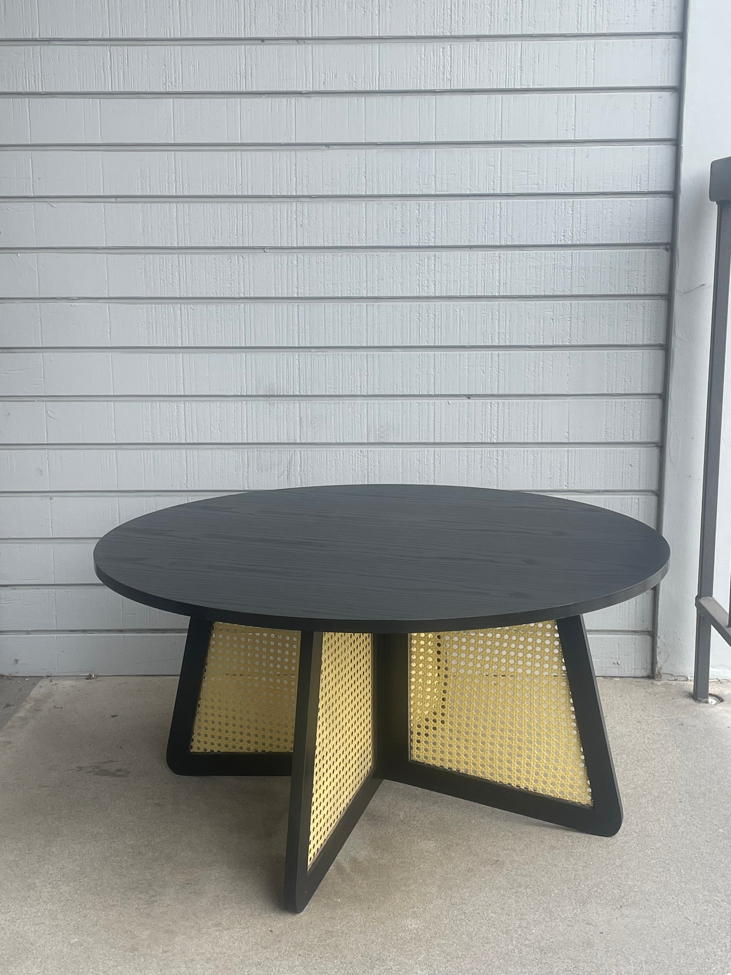 Shia Cane Round Black Coffee Table - Natural Rattan Accent Table for Living Room, Patio, or Bedroom - Stylish & Durable Home Decor