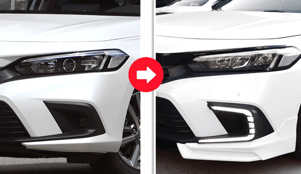 2022+ Honda Civic 4dr Fog Bezel Replacement with Switchback LED Daytime Running Lights - Upgrade for Enhanced Visibility & Style (Perfect for Night Driving & Custom Car Mods)