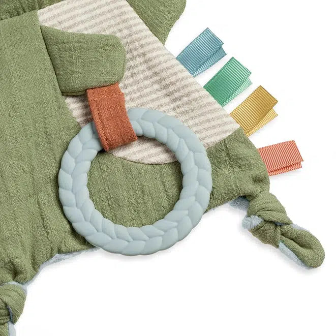 Itzy Ritzy Bitzy Crinkle Sensory Teether Toy - Dinosaur Baby Teething Toy for Infants & Toddlers | Soft & Safe Chew Toy for Soothing Sore Gums, Interactive Sensory Play, and Early Learning Development