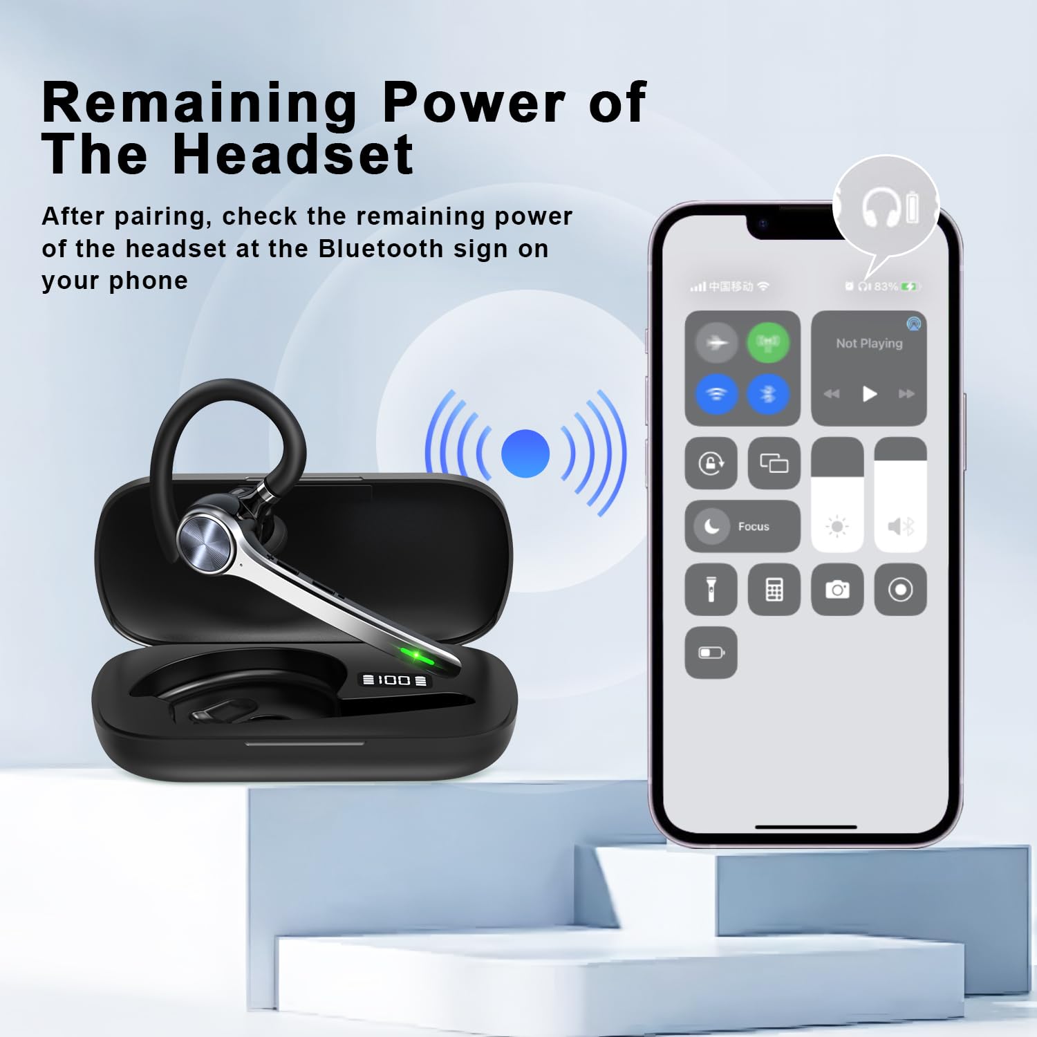 Wireless Bluetooth Headset with 500mAh Charging Case - 72H Talk Time, Built-in Mic, V5.1 for iPhone Android - Hands-Free Earpiece for Truckers, Office Work, Driving & Online Meetings