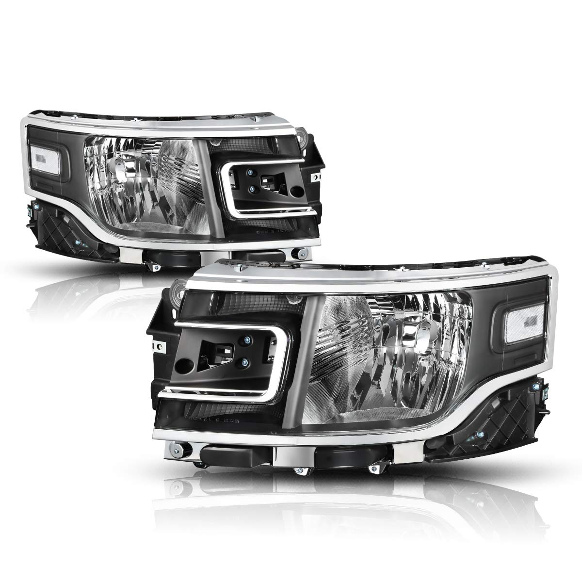Pair of Halogen Headlights Headlamps Assembly with Black Housing & Clear Corner - Compatible with Ford Flex 2013-2019 Models - Perfect for Night Driving & Vehicle Upgrades