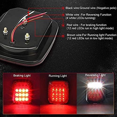 Universal LED Trailer Tail Lights - Brake Turn Signal Reverse Running Back Up Stop Rear Lights for JK CJ Truck Van RV SUV Bus Cargo - DC12V Red/White - 1 Year Warranty (Pack of 2) - Perfect for Night Driving & Heavy Duty Vehicles