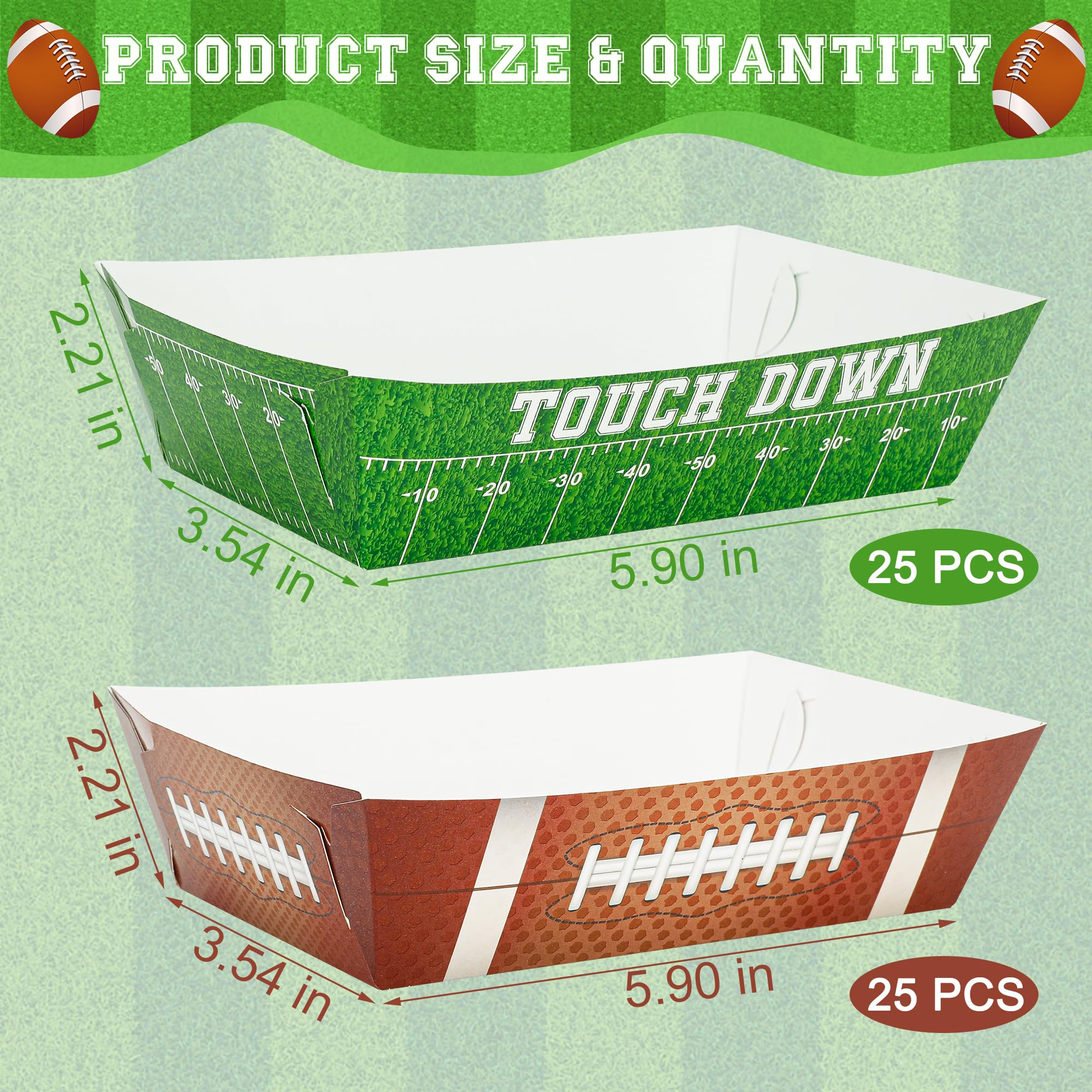 50PCS Football Party Decorations Set - Large Disposable Paper Snack Trays for Taco, Fries & Hot Dogs | Football Theme Party Supplies, Table Decor for Game Day & Super Bowl Celebrations