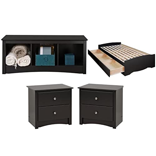Home Square 4-Piece Bedroom Set with Storage Bed, Cubby Bench & 2 Nightstands - Perfect for Small Spaces & Modern Bedroom Organization