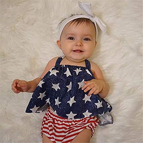 Adorable American Flag Baby Girl Outfits - Denim Top & Striped Shorts with Bow Headband 3-Piece Set | Perfect for 4th of July, Photo Shoots & Toddler Fashion