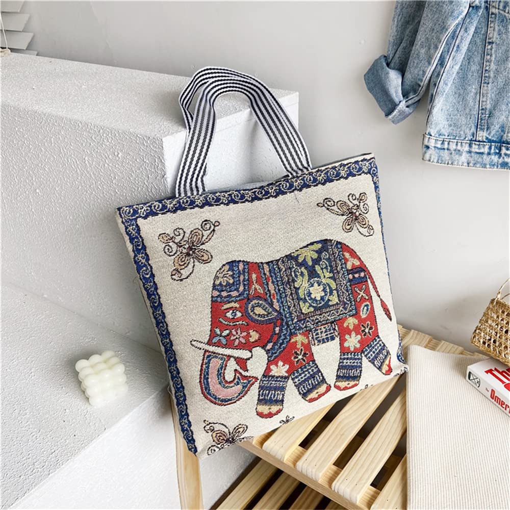 VHIMASA Knitting Tote Bag - Portable Zippered Craft Storage Bag with Elephant Pattern, Crochet Yarn Needle Organizer for Women | Perfect for Knitting Projects, Travel & Handmade Craft Storage
