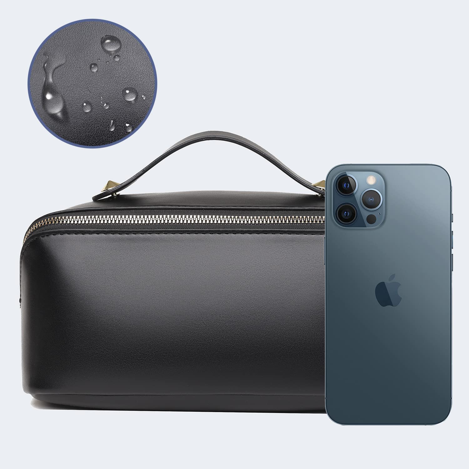 Waterproof PU Leather Cosmetic Bag for Women - Large Travel Makeup Organizer with Wide Opening | Portable Toiletry Storage Bag for Travel, Gym, and Daily Use