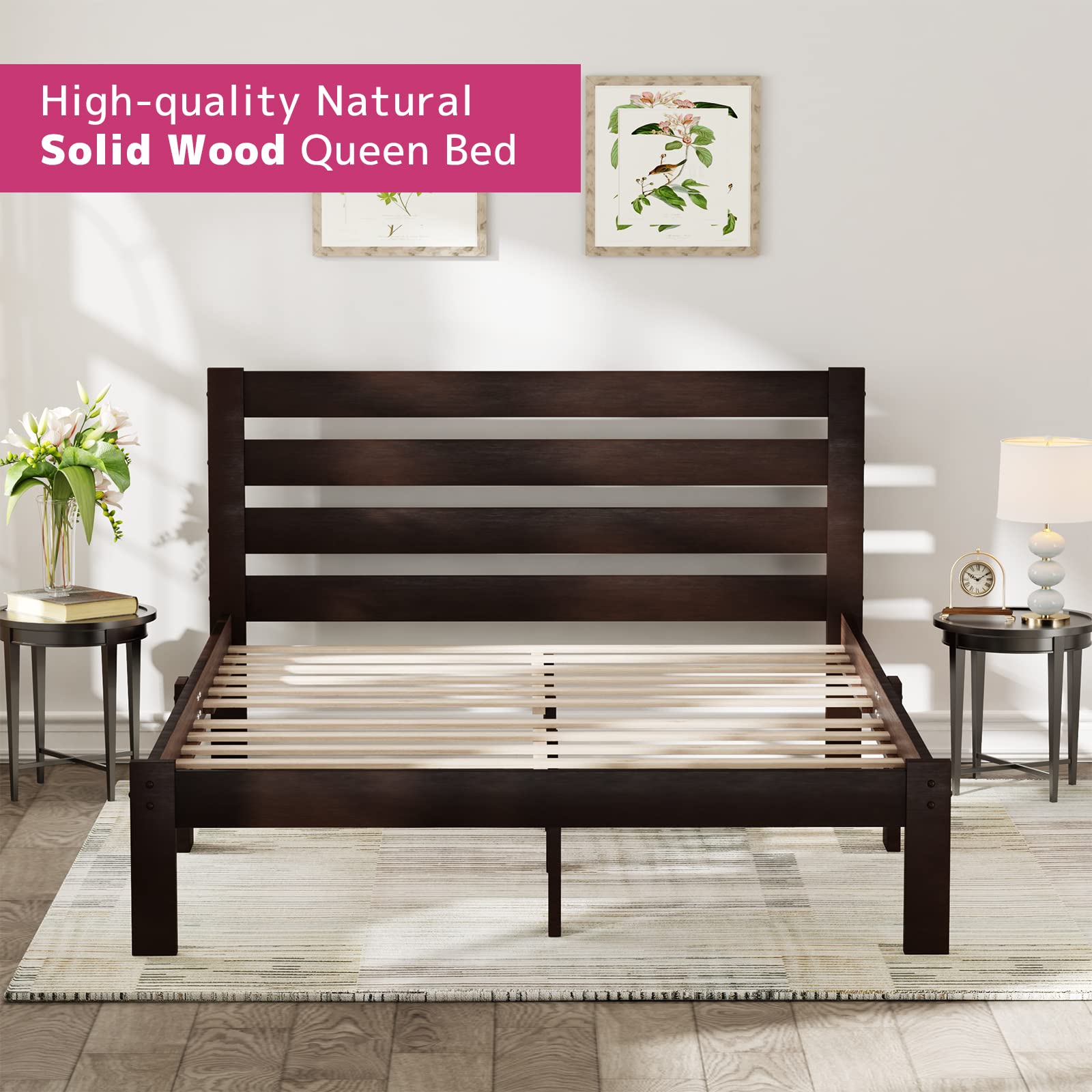Acme Furniture Kenney Queen Wood Bed Frame in Espresso Brown - Solid Wood Platform Bed with Headboard for Master Bedroom & Guest Room