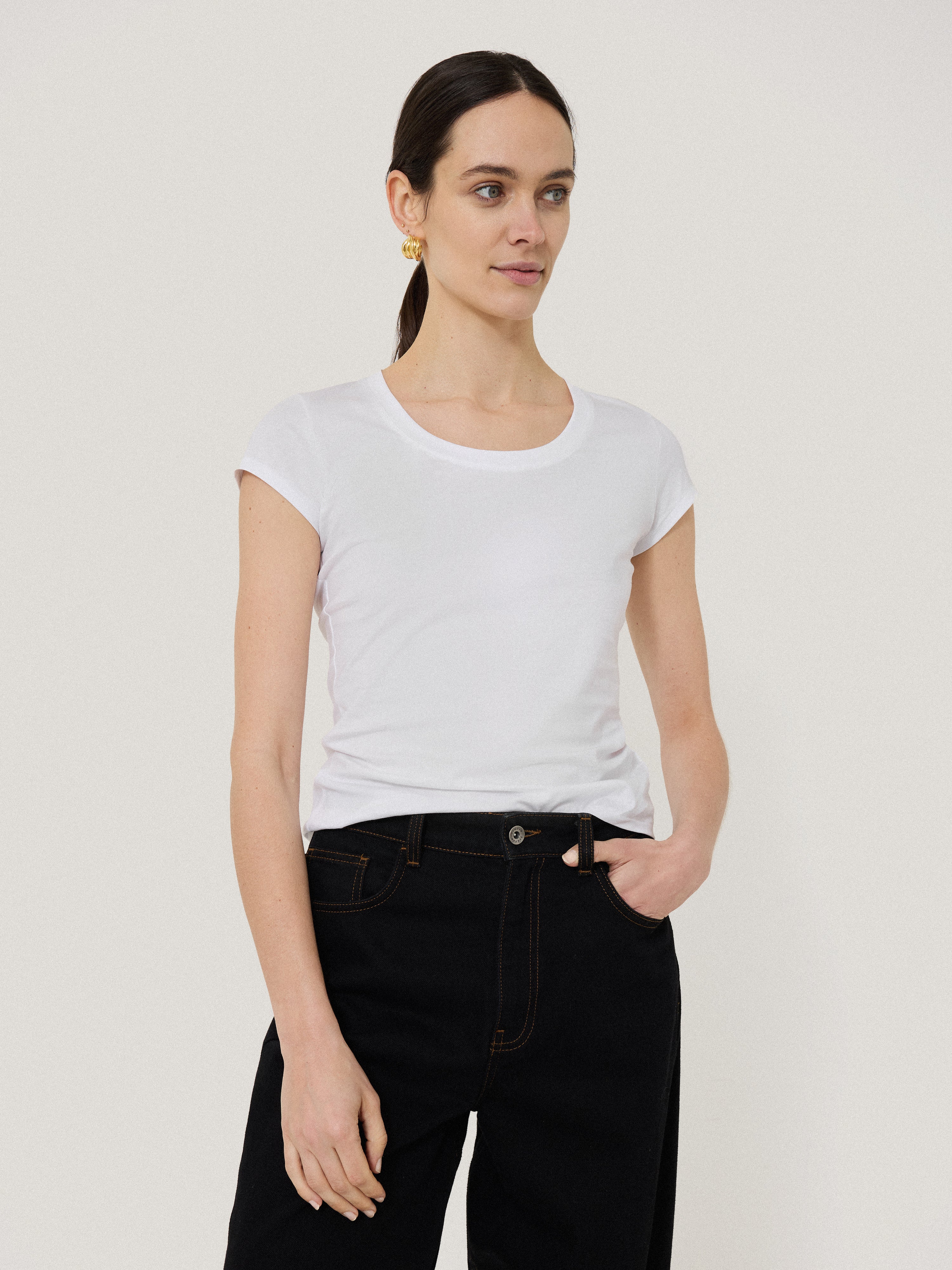 Supima Cotton Scoop Neck T-Shirt for Women - Soft Breathable White Tee - Perfect for Casual Wear, Layering & Everyday Outfits