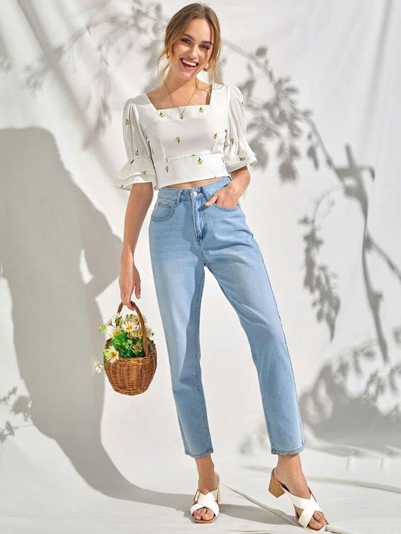 Midnight Moon Women's White Ruffled Cropped Button Down Shirt - Summer Casual Blouse for Beach Outings, Date Nights & Office Wear