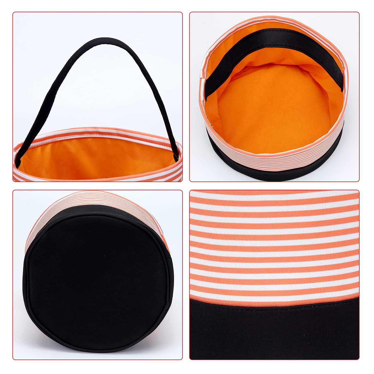 Halloween Candy Basket - Trick or Treat Bags for Kids, Fabric Candy Buckets with Handle, Halloween Party Supplies & Decorations (Orange Stripe) - Perfect for Trick-or-Treating, Halloween Parties & Gift Giving