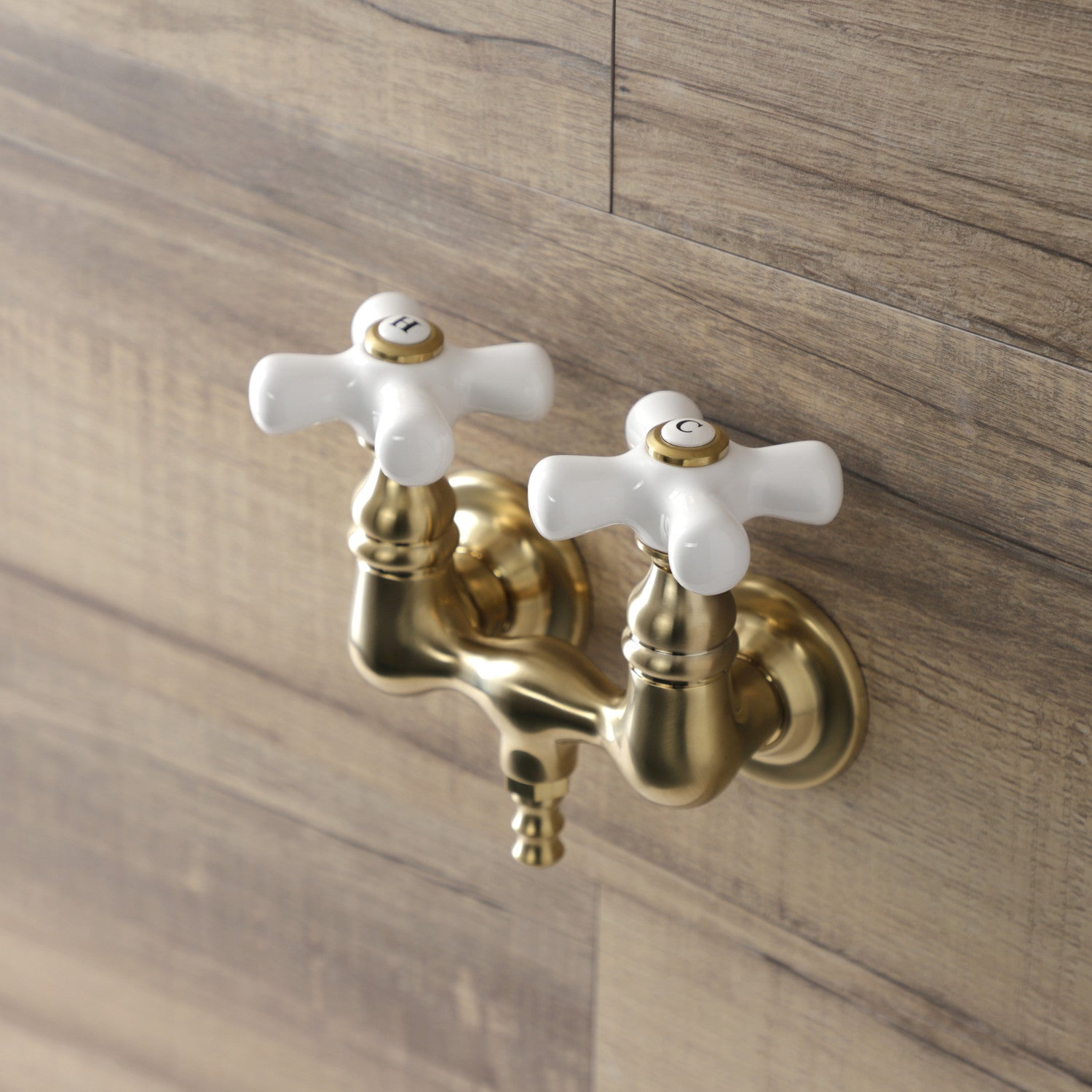 Vintage Two-Handle Wall Mount Clawfoot Tub Faucet in Brushed Brass - Aqua AE39T7 Bathroom Fixture for Classic & Modern Bathrooms