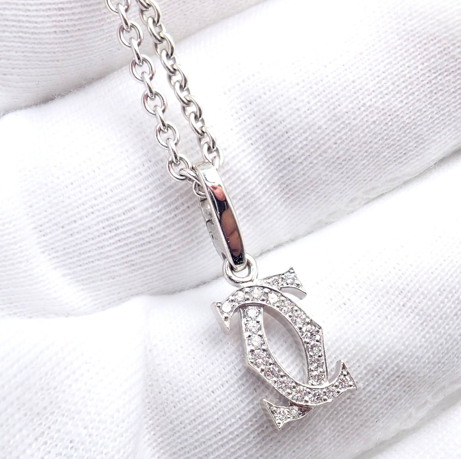 Authentic Cartier Double C 18k White Gold Diamond Pendant Necklace for Women - Luxury Jewelry Gift for Anniversary, Birthday & Special Occasions