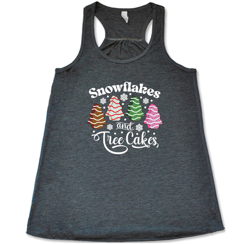 Snowflakes & Tree Cakes Graphic T-Shirt | Christmas Holiday Sweets Themed Cotton Tee for Women & Men | Perfect for Winter Parties, Gift Exchanges & Festive Celebrations
