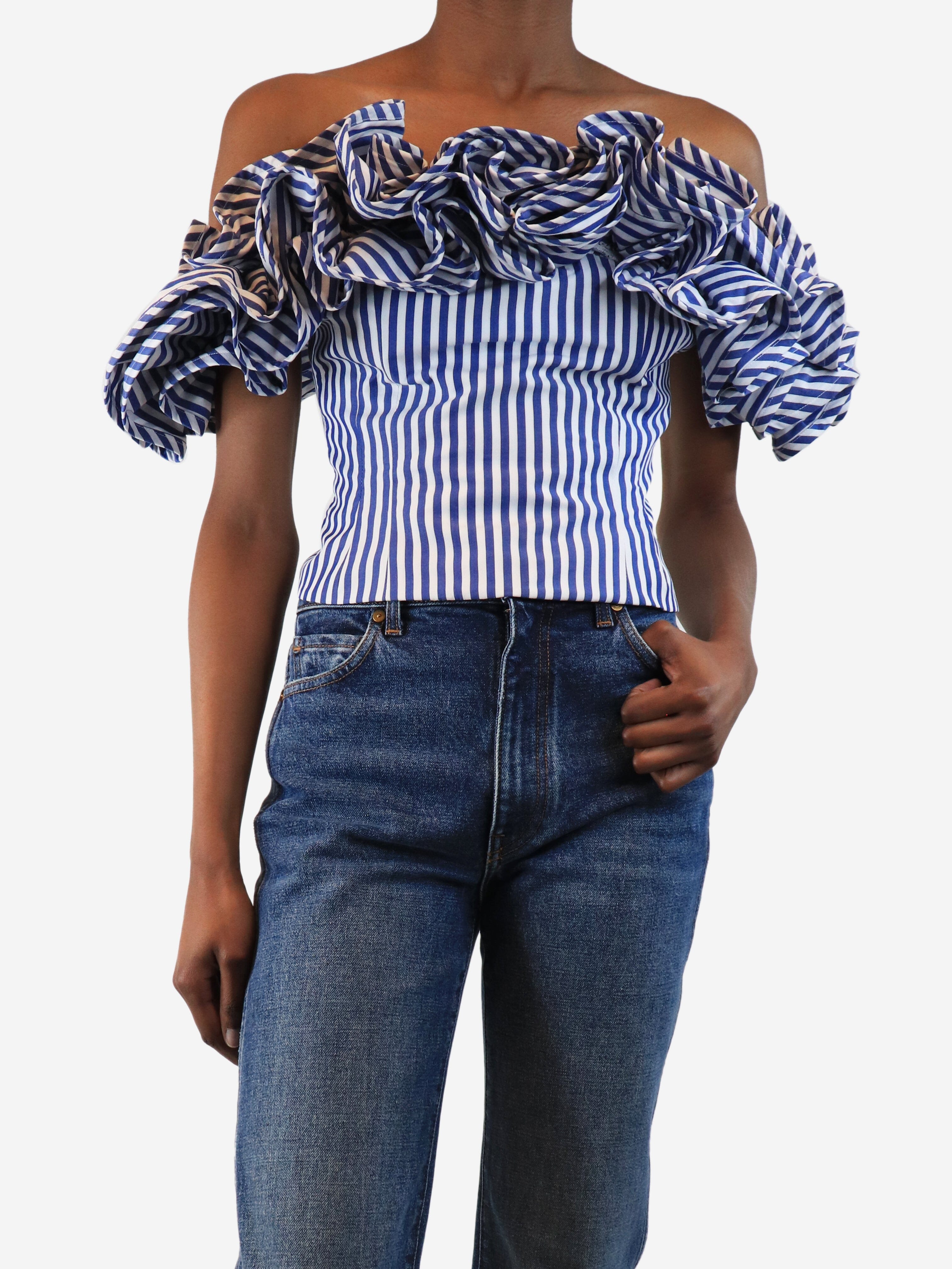 Blue and White Striped Bandeau Top - Size XS | Women's Fashion Summer Beachwear for Vacation & Pool Parties
