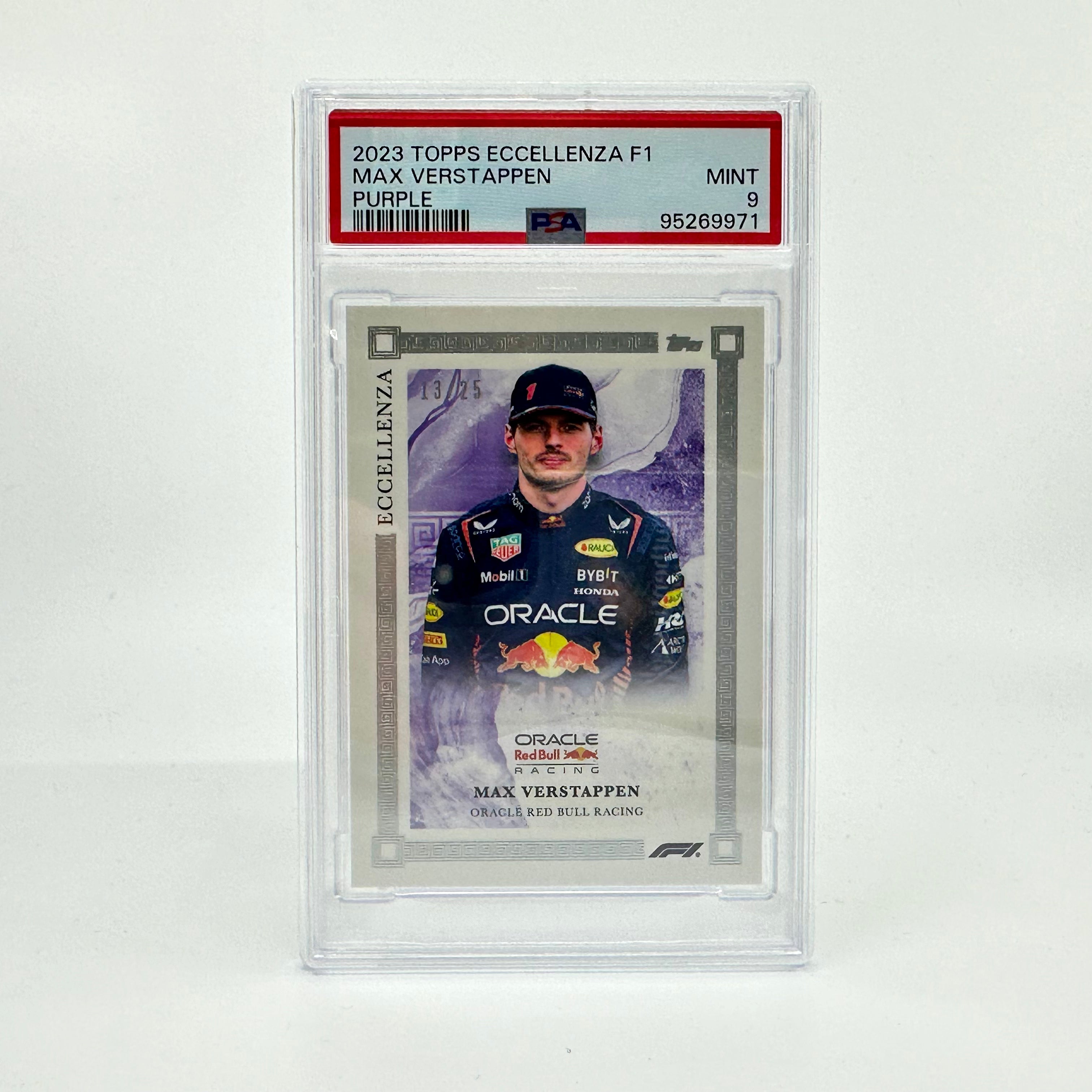 2023 Max Verstappen Purple Eccellenza PSA 9 Gem Mint 13/25 - Rare Racing Driver Trading Card for Collectors & Sports Memorabilia Enthusiasts