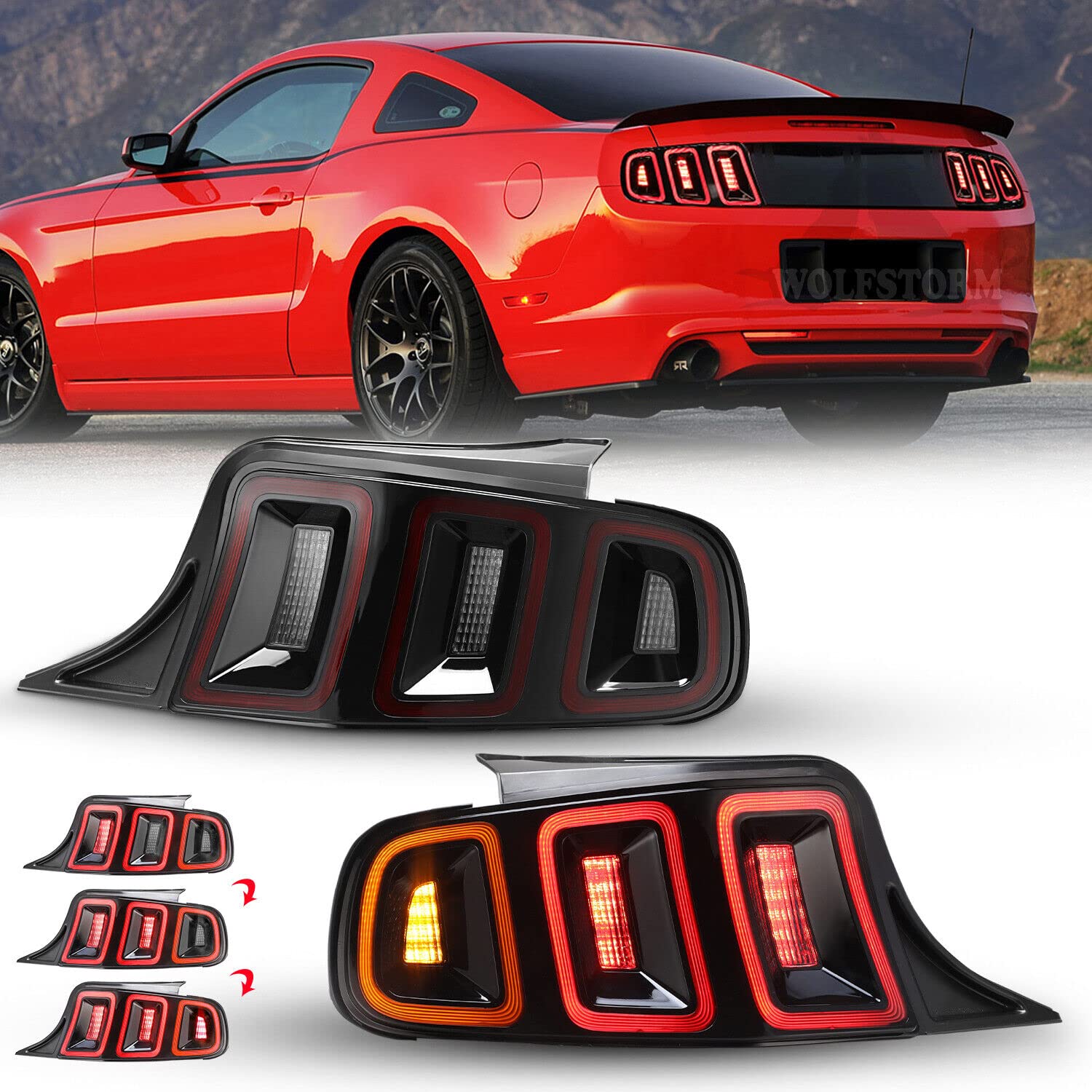 ROXX LED Sequential Tail Lights Assembly for 2010-2014 Ford Mustang - Super Bright Red Lens with Black Housing - Rear Brake Lamp Replacement - Perfect for Night Driving & Car Customization