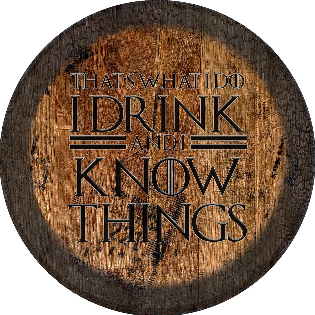 PS Prints 'Drink and Know Things' Pub Sign - Large Oak Whiskey Barrel Lid Wall Decor for Home Bar, Man Cave & Tavern Decorations