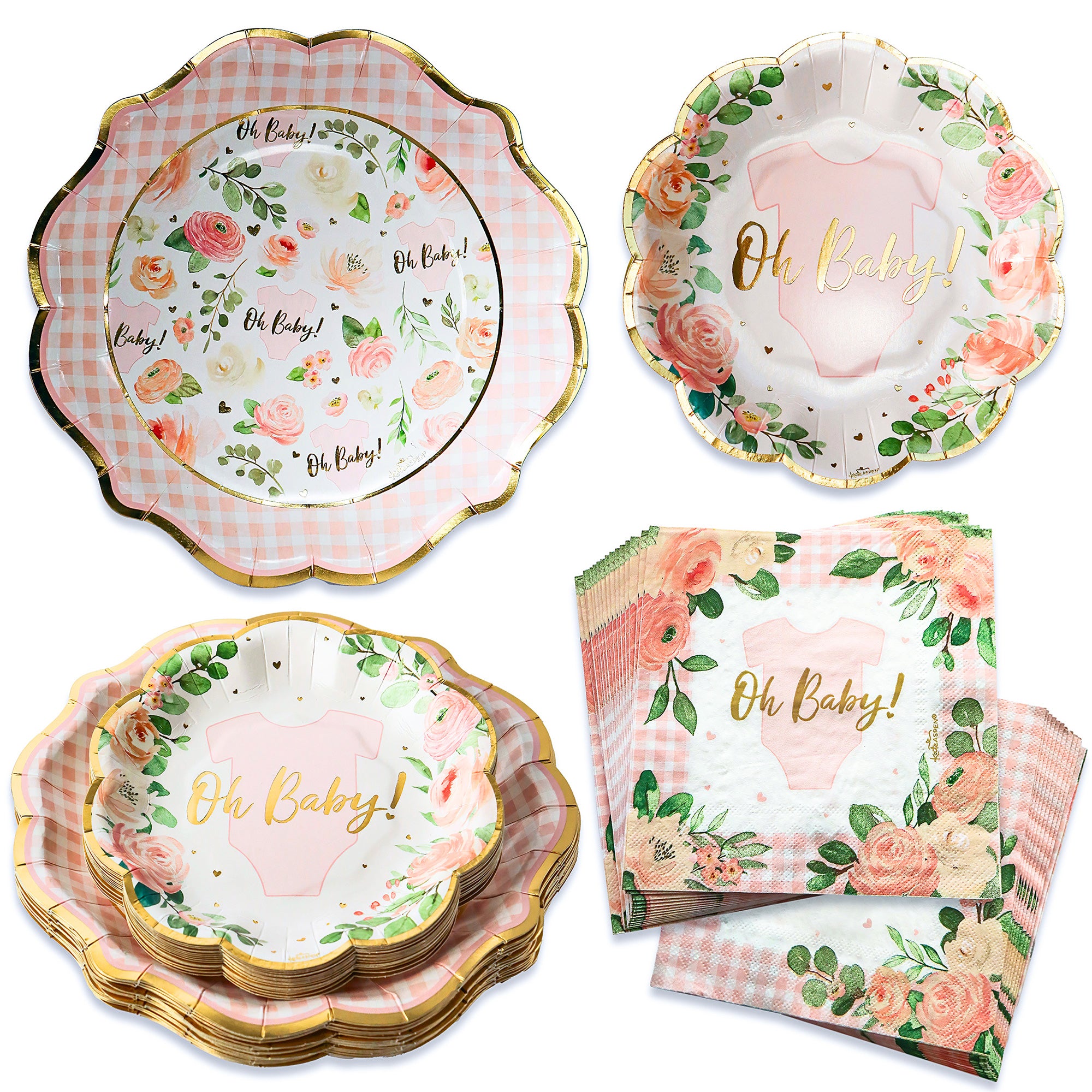 Adorable Pink Floral Baby Shower Onesie Tableware Set - Perfect for Newborn Celebrations, Gender Reveal Parties & First Birthday Decorations