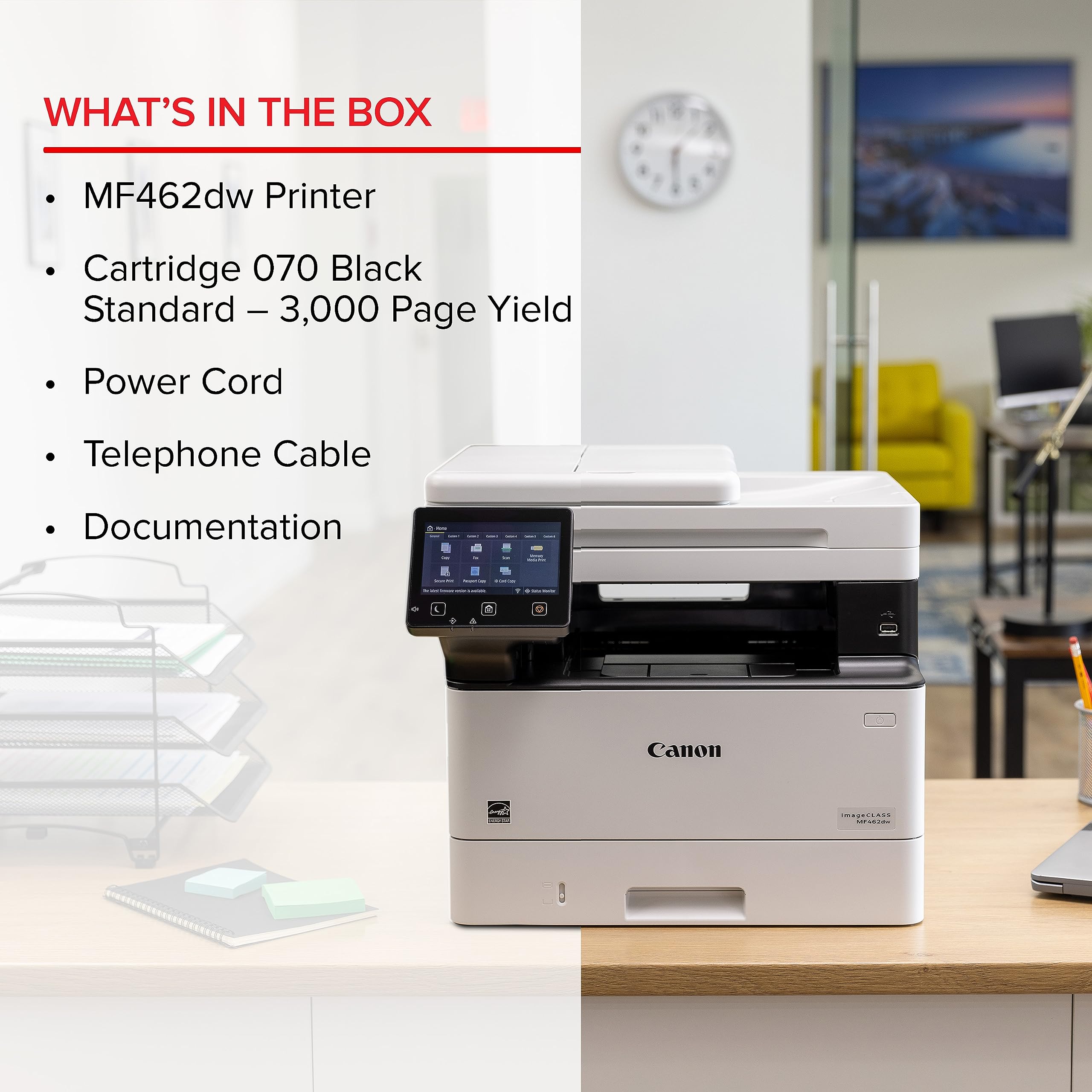 Canon imageCLASS MF462dw Wireless Monochrome Laser Printer - All-in-One with Scanner, Copier & Fax | 37 PPM, Auto Document Feeder, Mobile Printing | Ideal for Home Office & Small Business | White (3-Year Warranty)