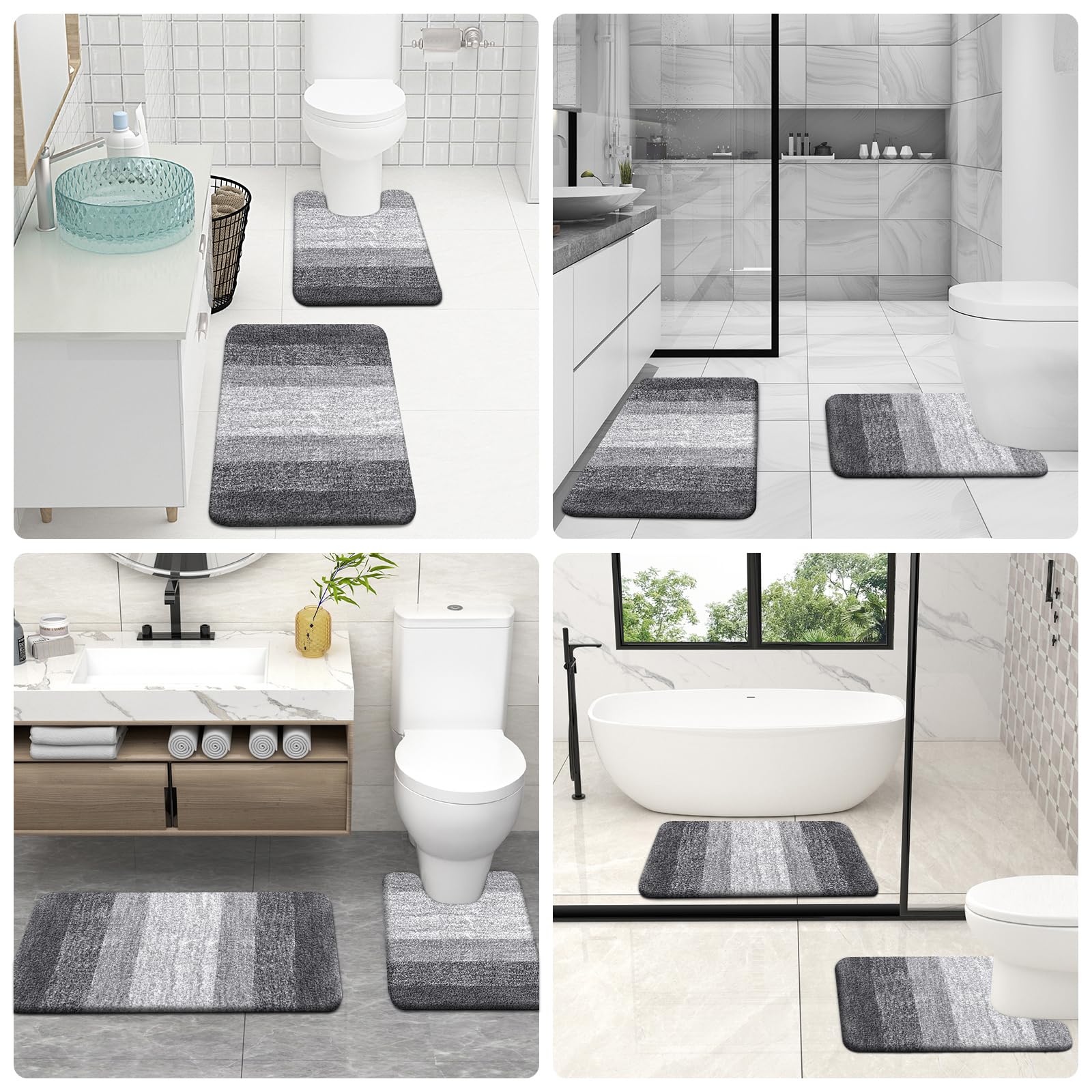 OLANLY 2-Piece Soft Absorbent Microfiber Bathroom Rug Set - Non-Slip Machine Washable Plush Shaggy Bath Mats (30