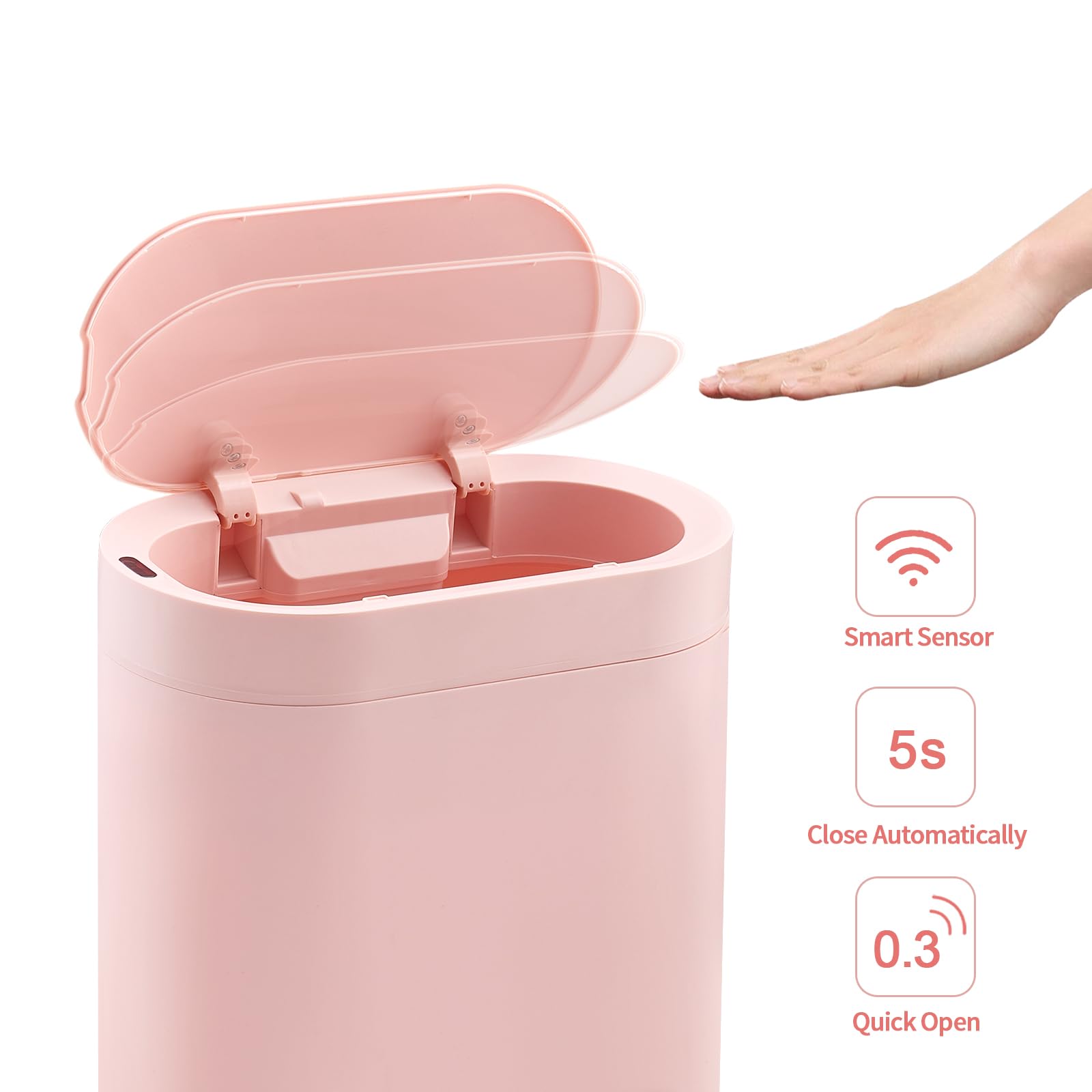 2 Gallon Slim Motion Sensor Trash Can with Lid - Automatic Plastic Garbage Bin for Bathroom, Bedroom, Living Room, Toilet & Office (Pink) | Hands-Free Waste Disposal for Home & Commercial Spaces