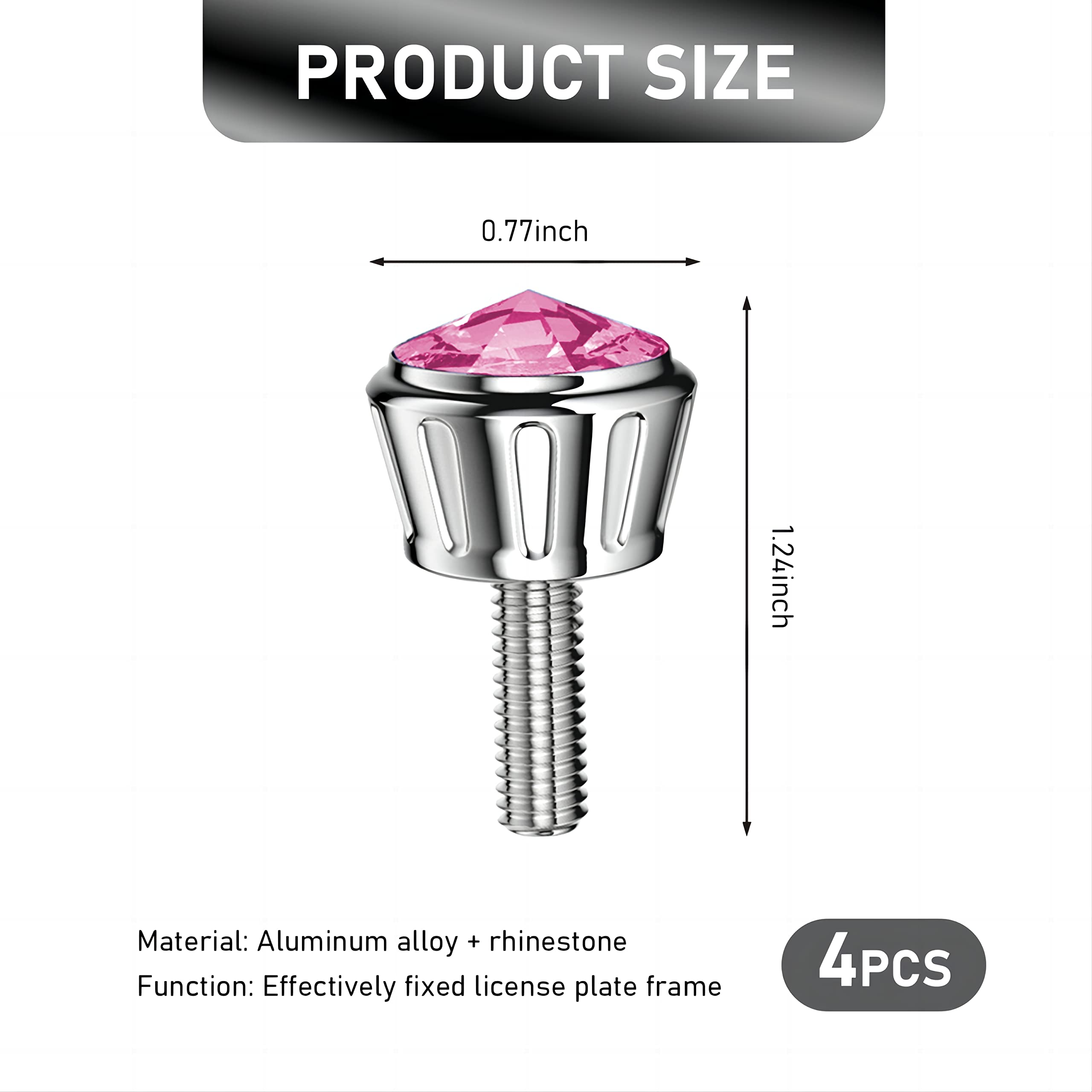 4-Pack Bling Rhinestone License Plate Screw Kit - Anti-Theft Aluminum Alloy Decorative Fasteners for Cars, Trucks, Motorcycles & SUVs (Pink) - Perfect for Customizing Vehicles & Theft Protection