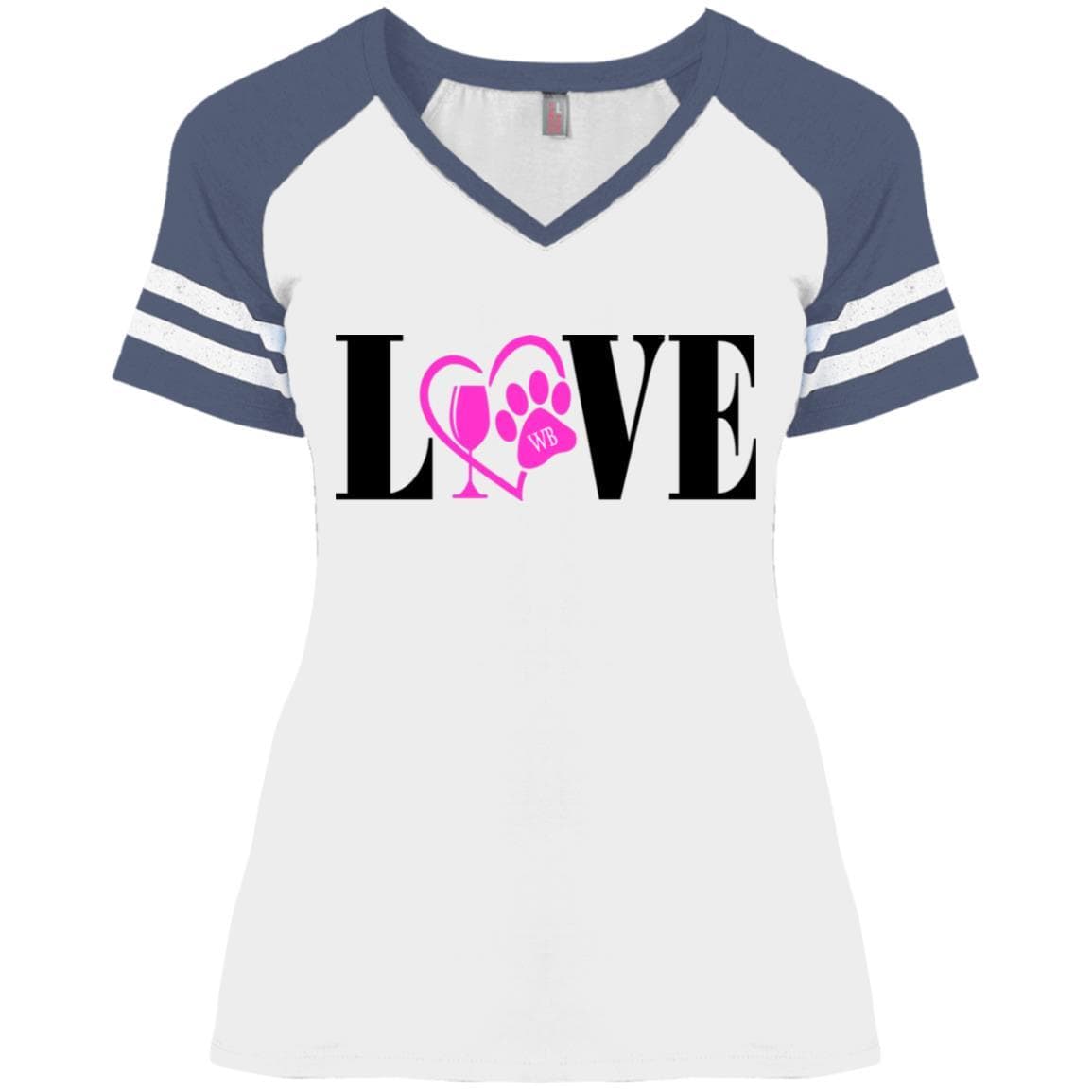 WineyBitches.co Women's Love Paw Print V-Neck T-Shirt - Cute Casual Tee for Dog Lovers, Date Nights & Girls' Night Out